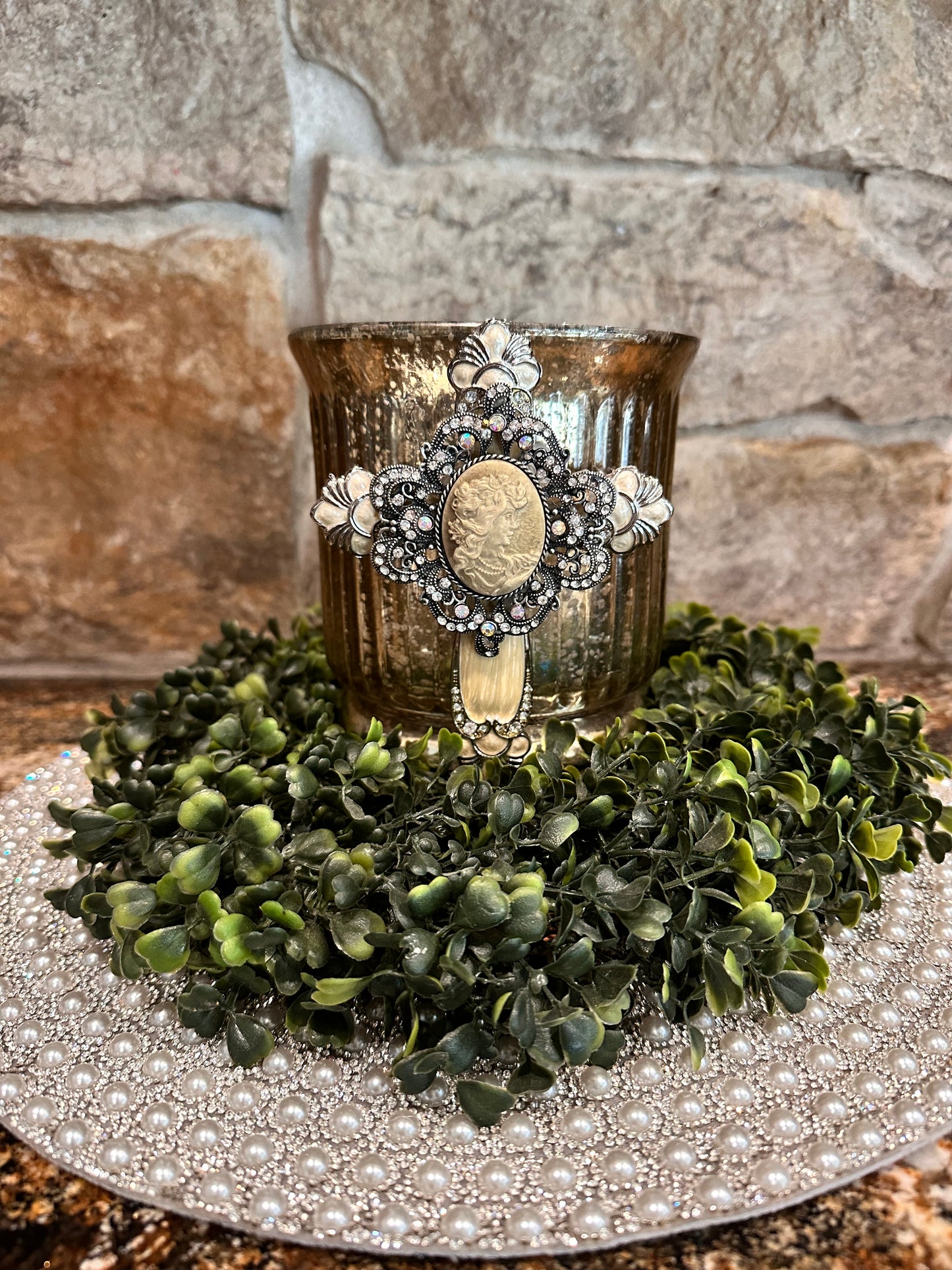 Embellished Cross Mercury Glass Candle Holder