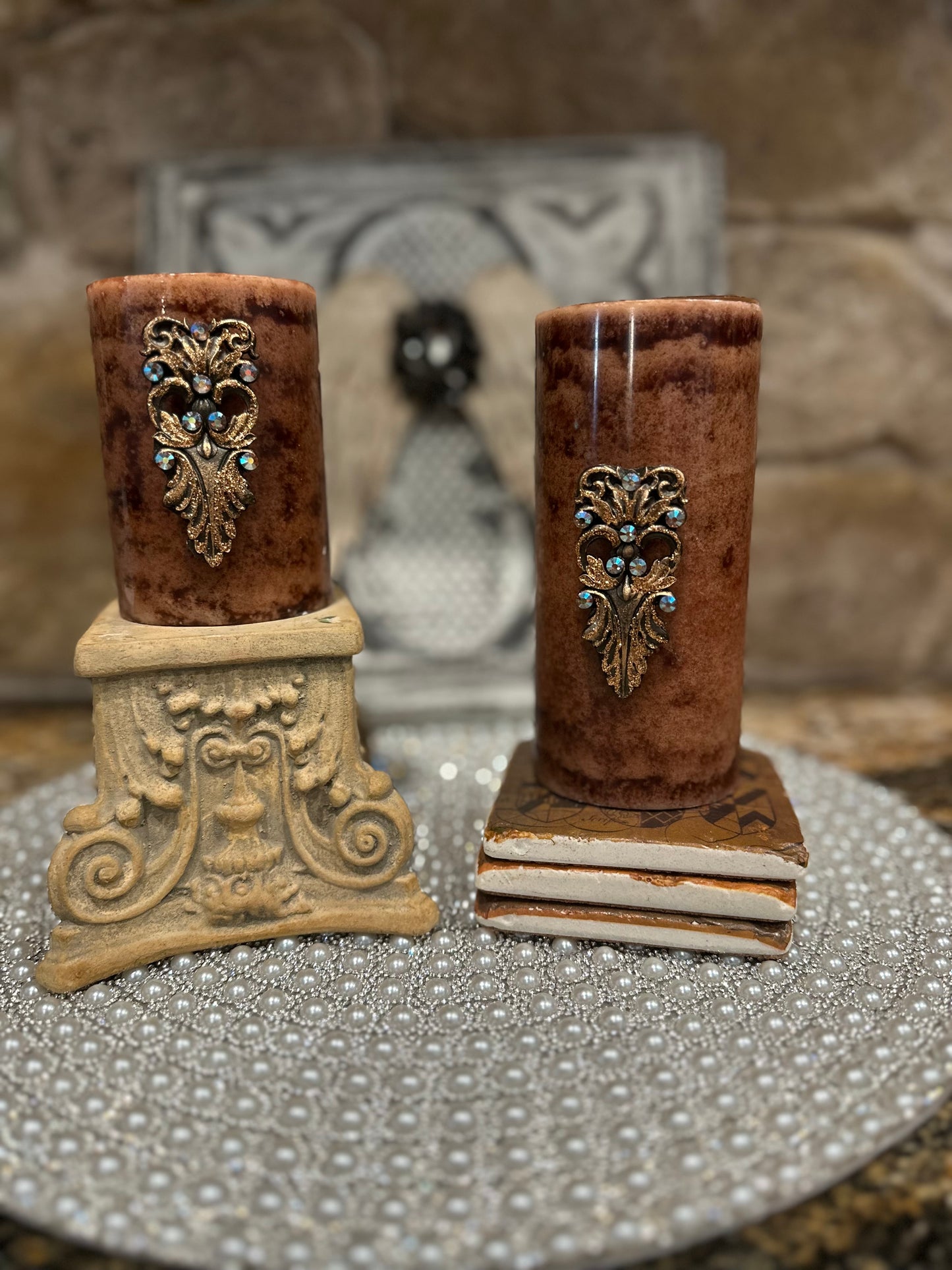 Candle Pins, Ornate Scroll Candle Pin Pair, candle accessories, home decor, candle accessory
