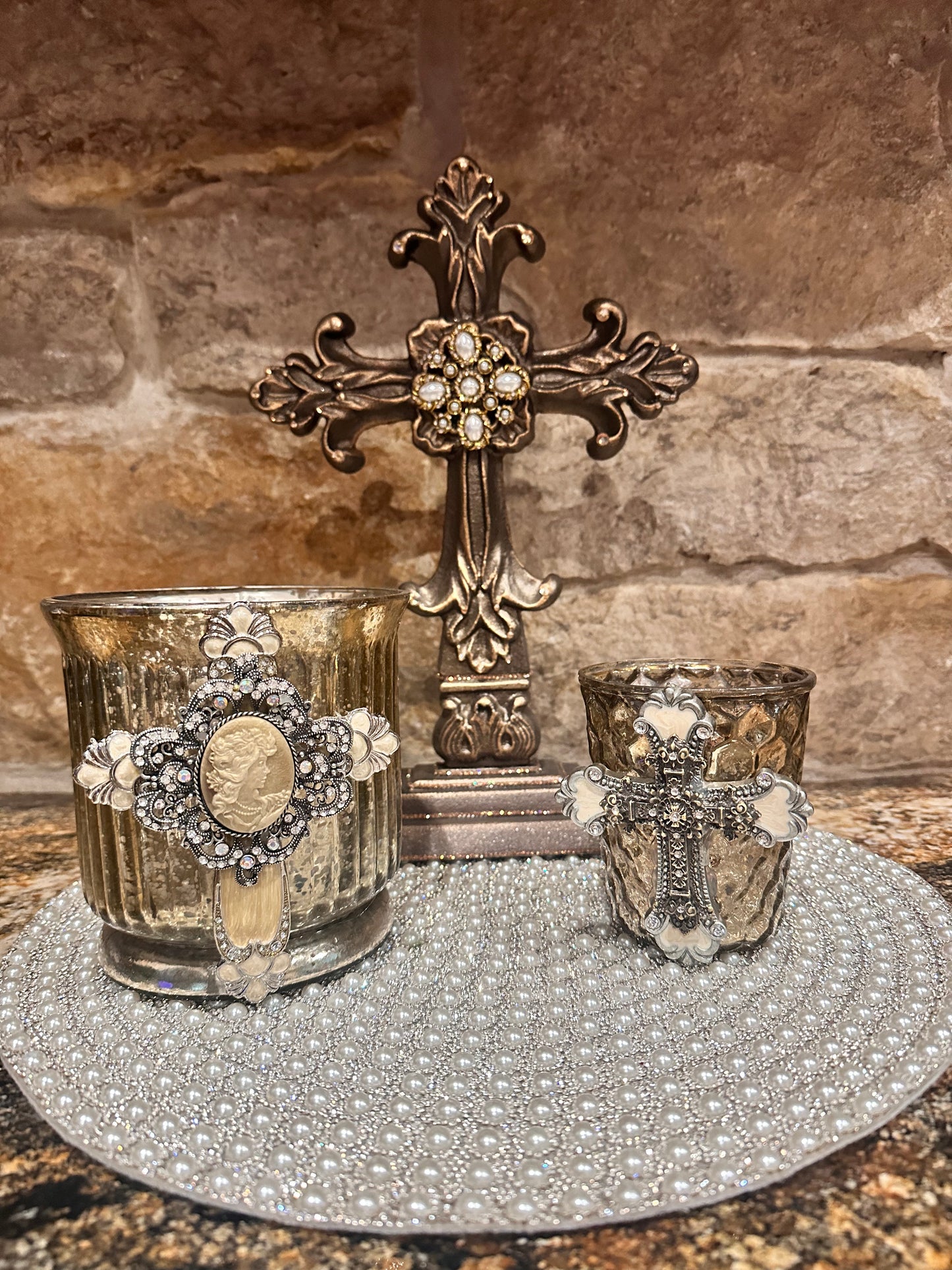 Embellished Cross Candle Holder