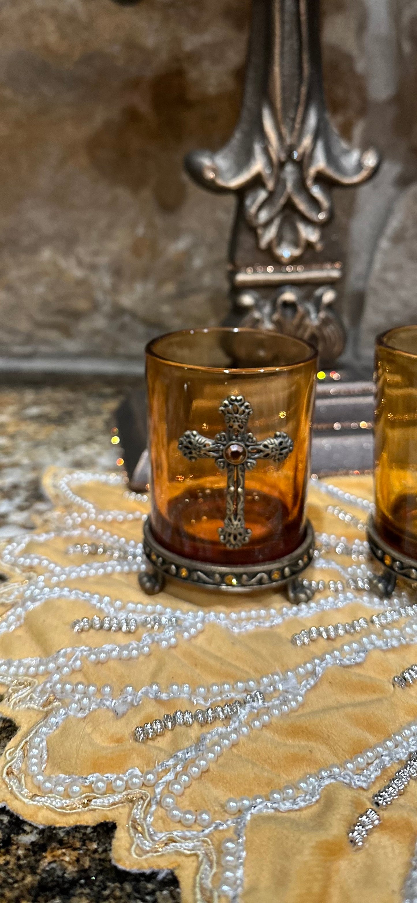 Embellished Cross Votive Candle Holders (4)