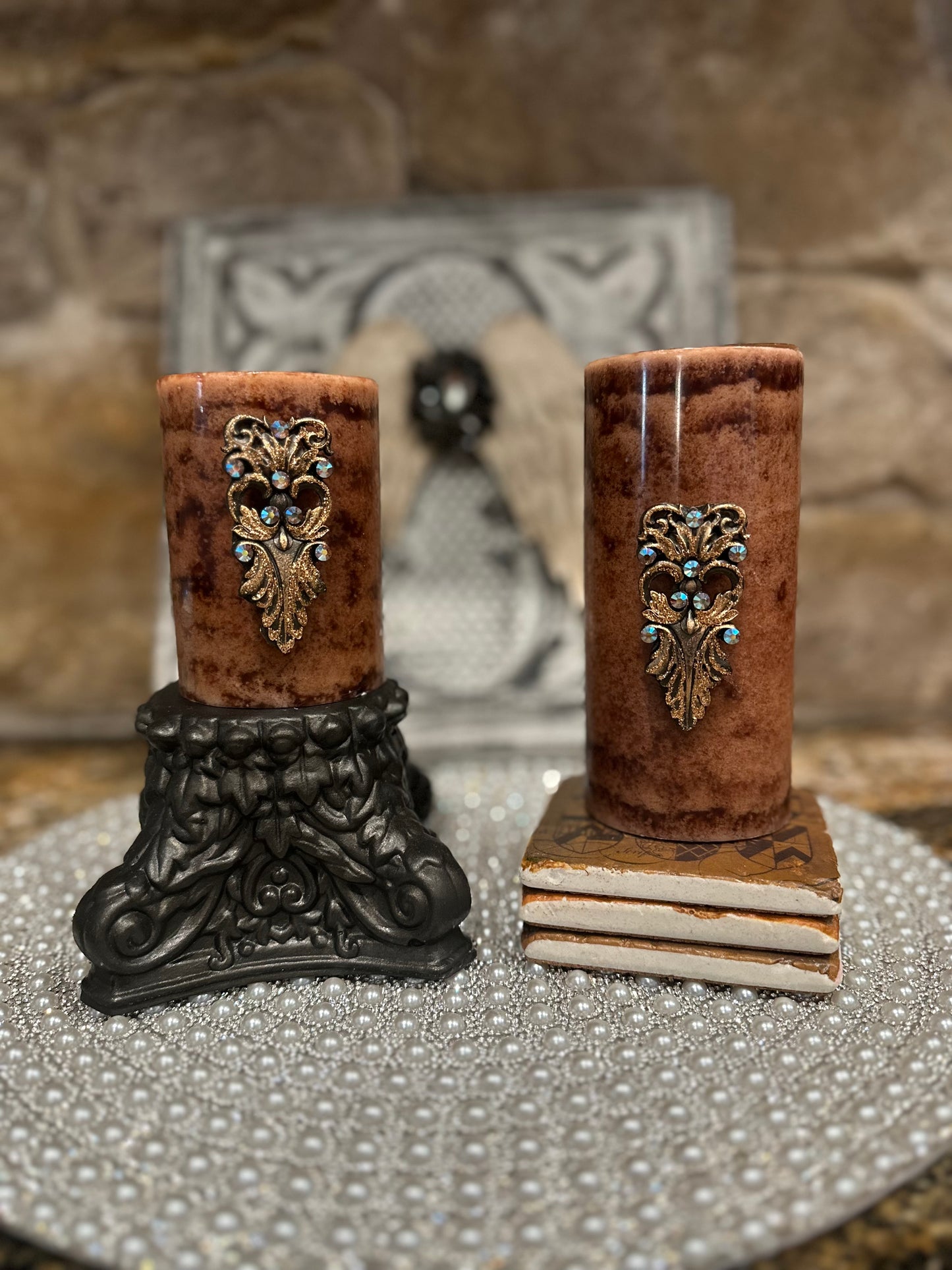 Candle Pins, Ornate Scroll Candle Pin Pair, candle accessories, home decor, candle accessory