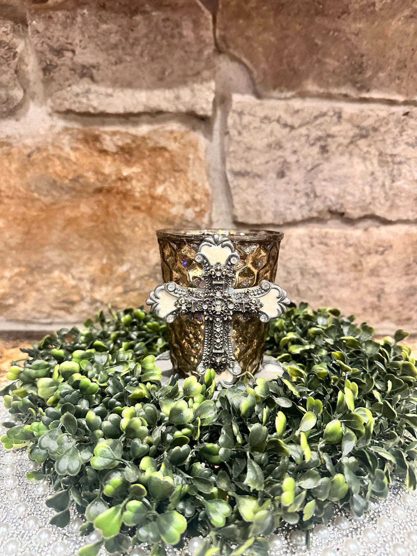 Embellished Cross Candle Holder