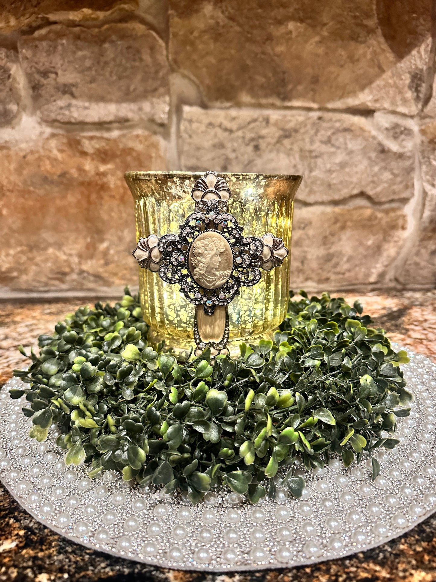 Embellished Cross Mercury Glass Candle Holder