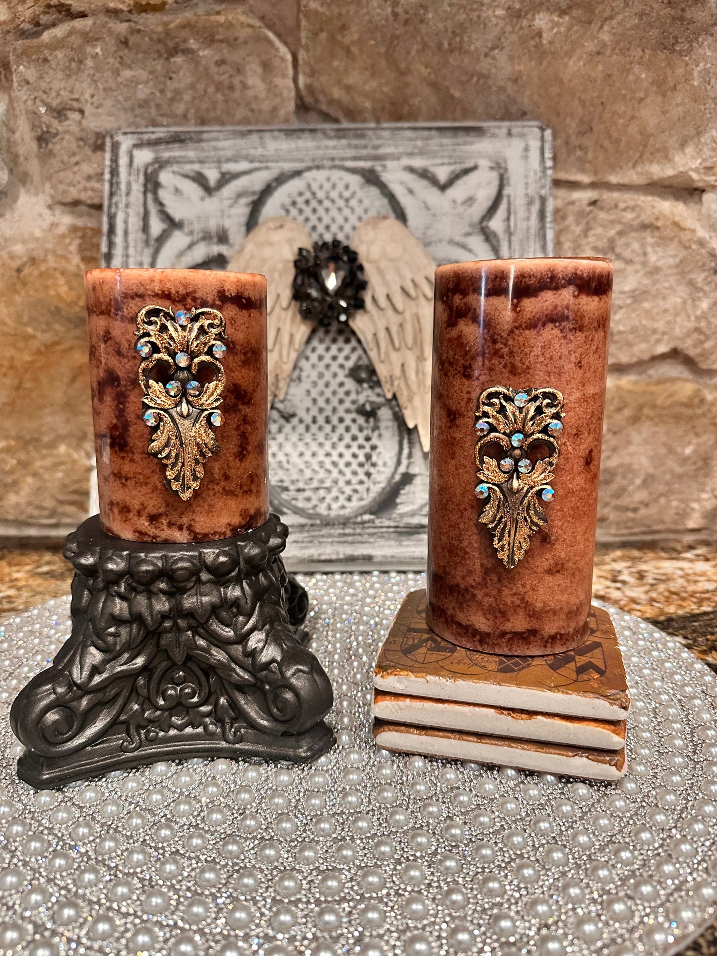 Candle Pins, Ornate Scroll Candle Pin Pair, candle accessories, home decor, candle accessory