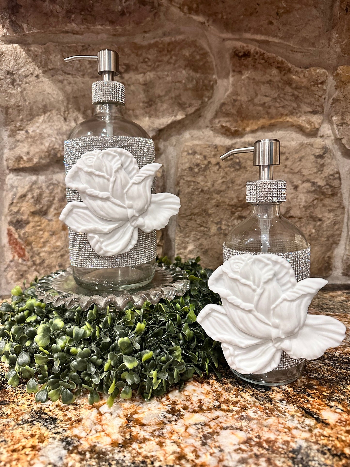 Stainless Steel Silver Glass Soap Dispenser