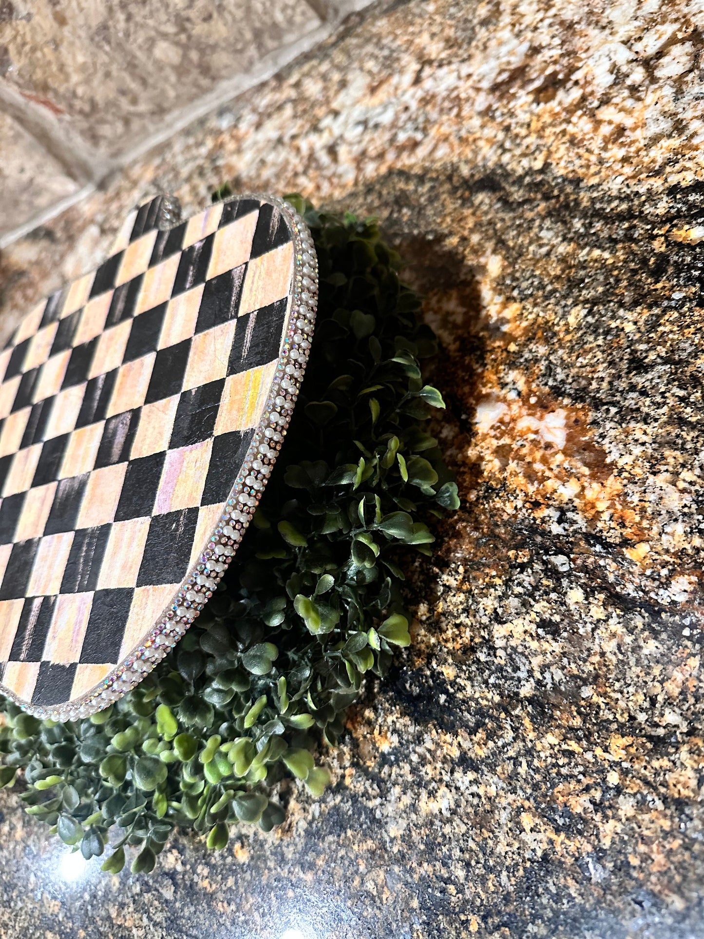 Black and white wooden checkered squares Fall pumpkin tray swivel trivet lazy Susan crystal pearl border kitchen decoration host gift