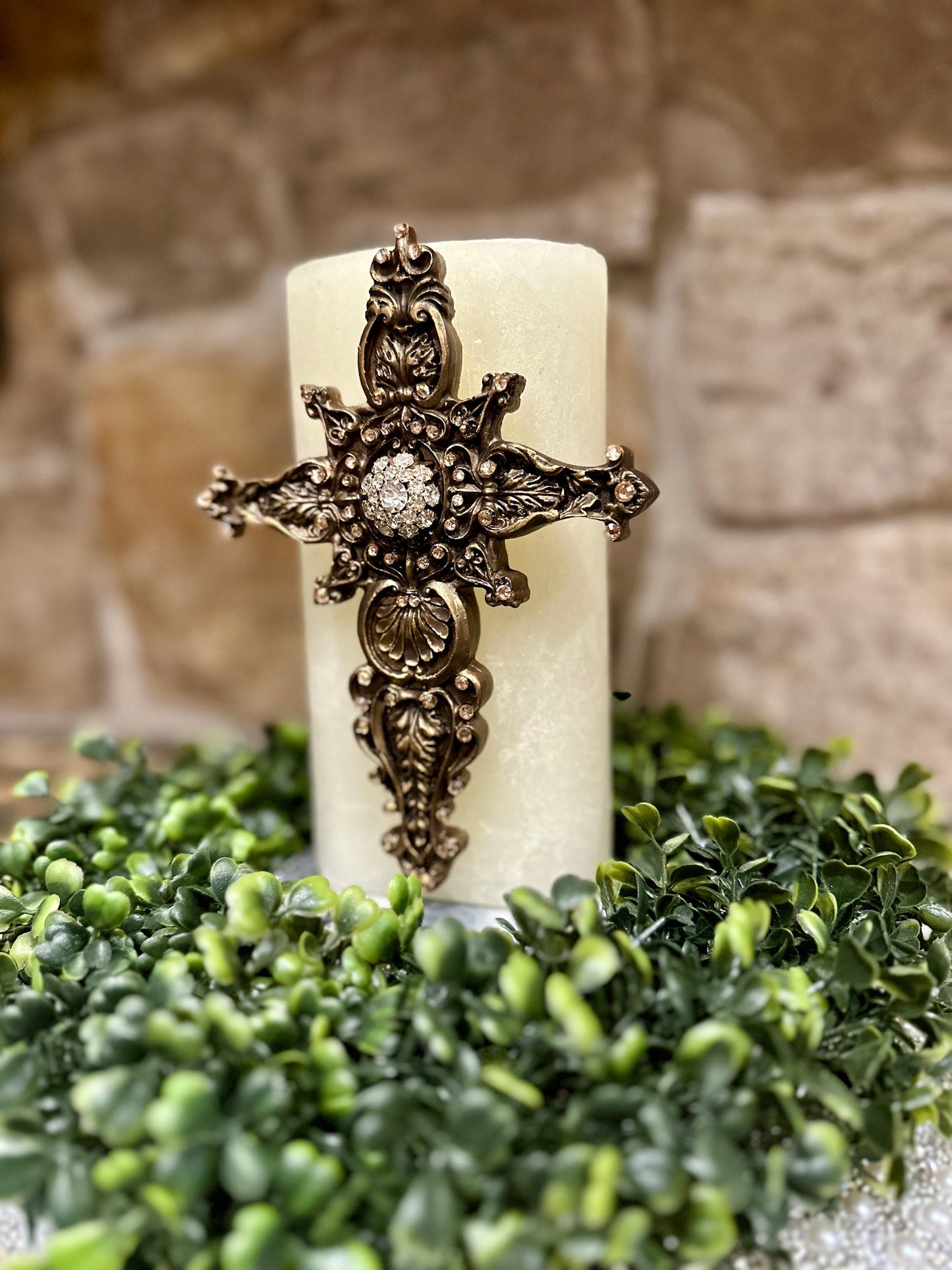 Cross candle pin, reusable, handmade, diy, unique gift, embellished candle accessory, home decor, embellished cross, crystal cross