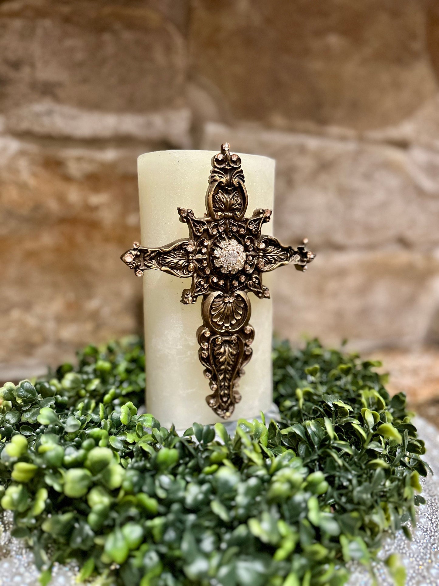 Cross candle pin, reusable, handmade, diy, unique gift, embellished candle accessory, home decor, embellished cross, crystal cross