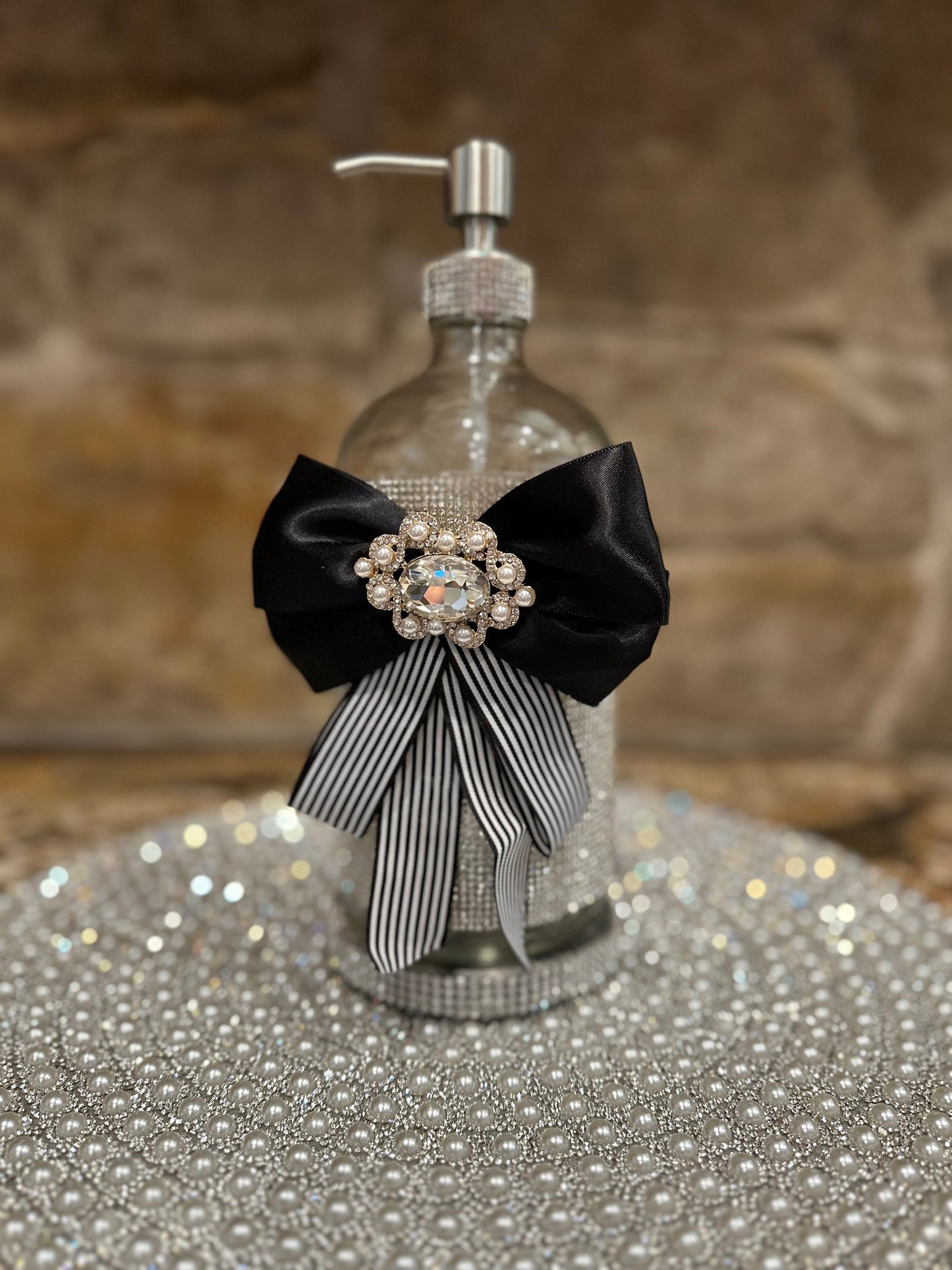 Large 32 oz. Stainless Steel Silver Glass Soap Dispenser