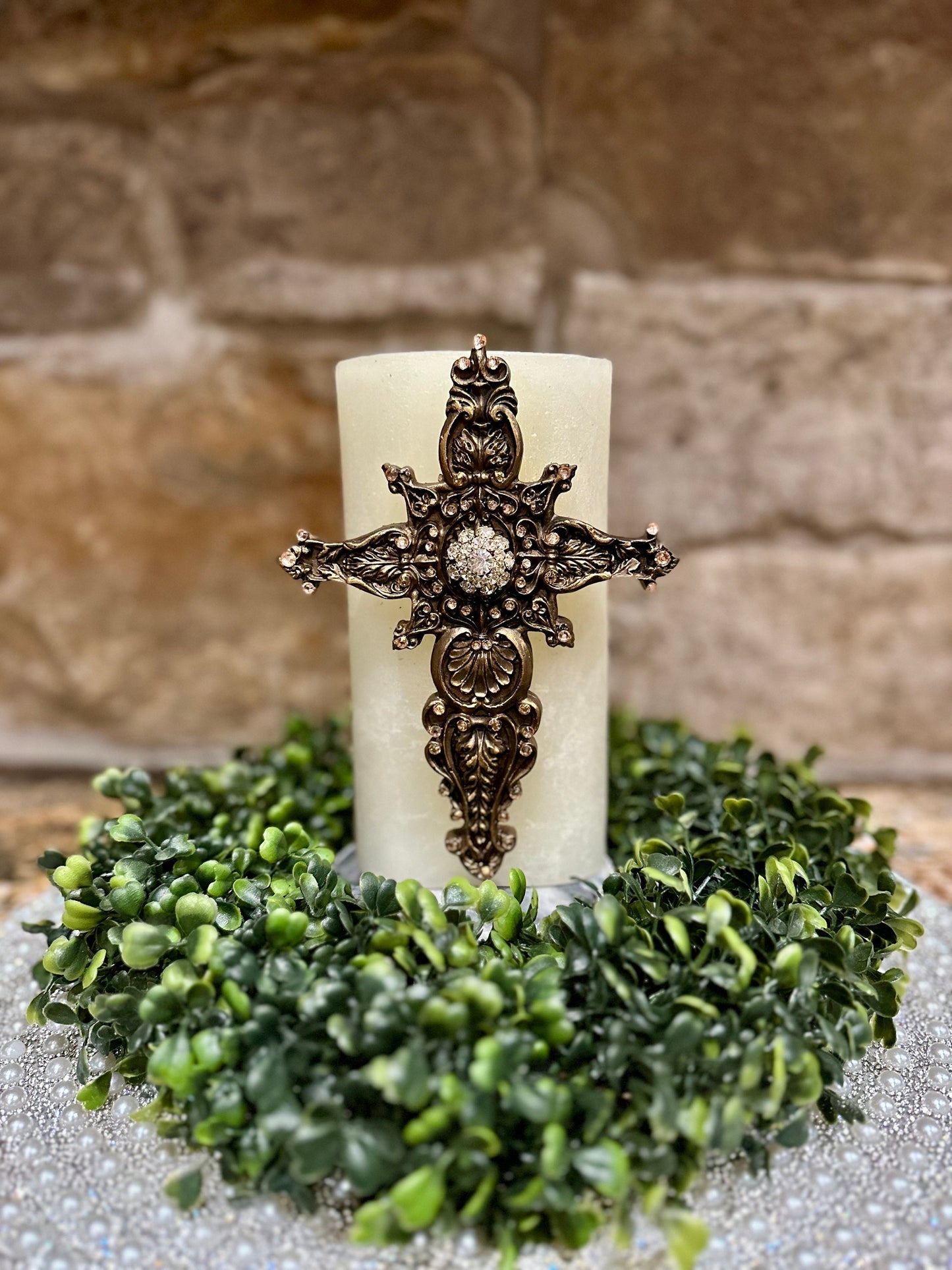 Cross candle pin, reusable, handmade, diy, unique gift, embellished candle accessory, home decor, embellished cross, crystal cross