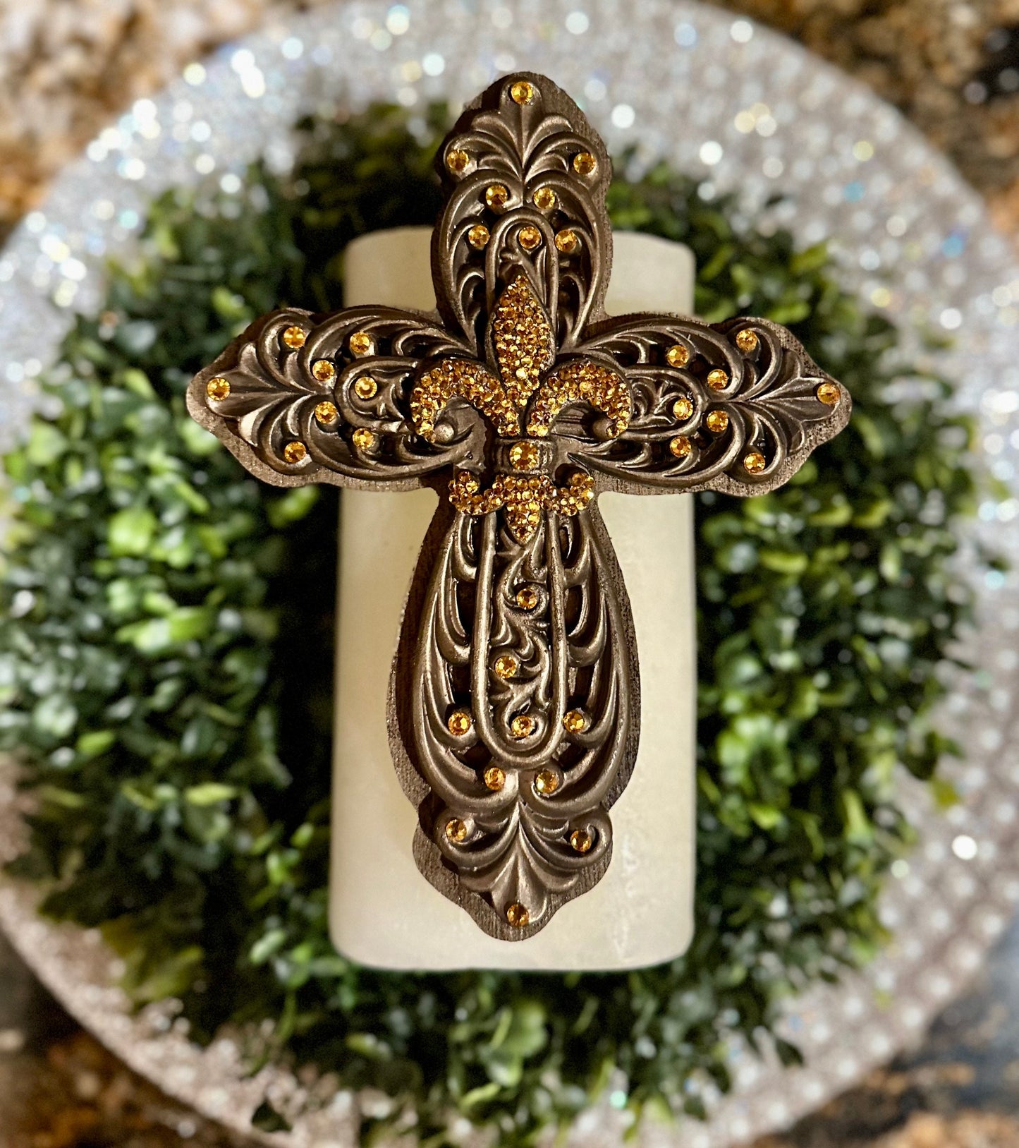 Cross candle pin, reusable, handmade, diy, unique gift, embellished candle accessory, candle pin, home decor,