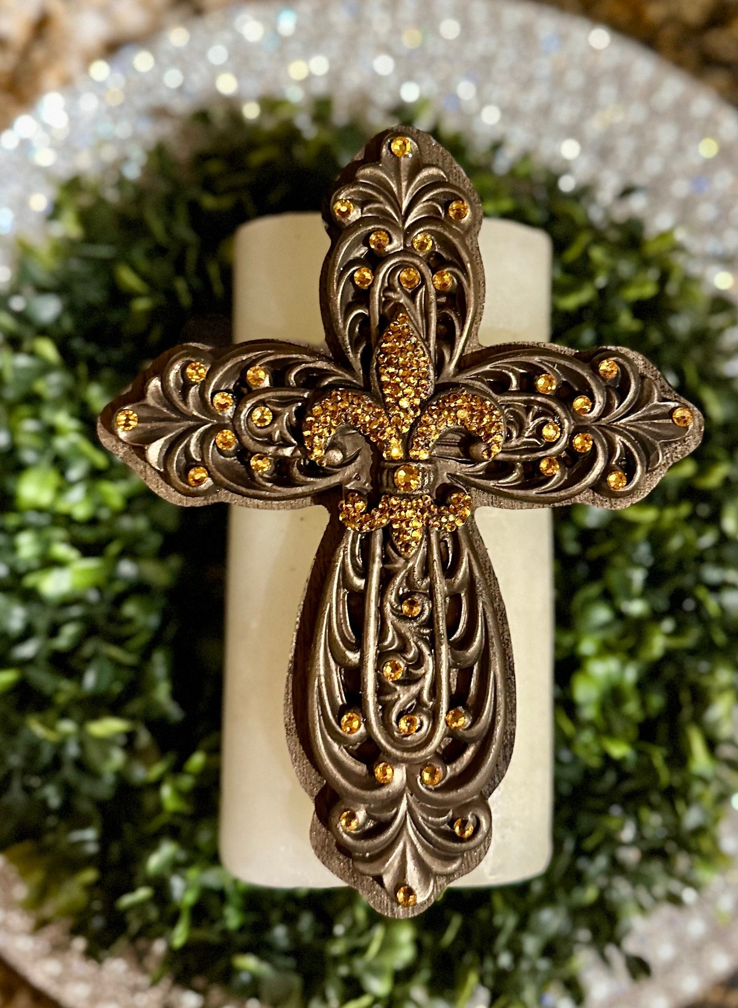 Cross candle pin, reusable, handmade, diy, unique gift, embellished candle accessory, candle pin, home decor,