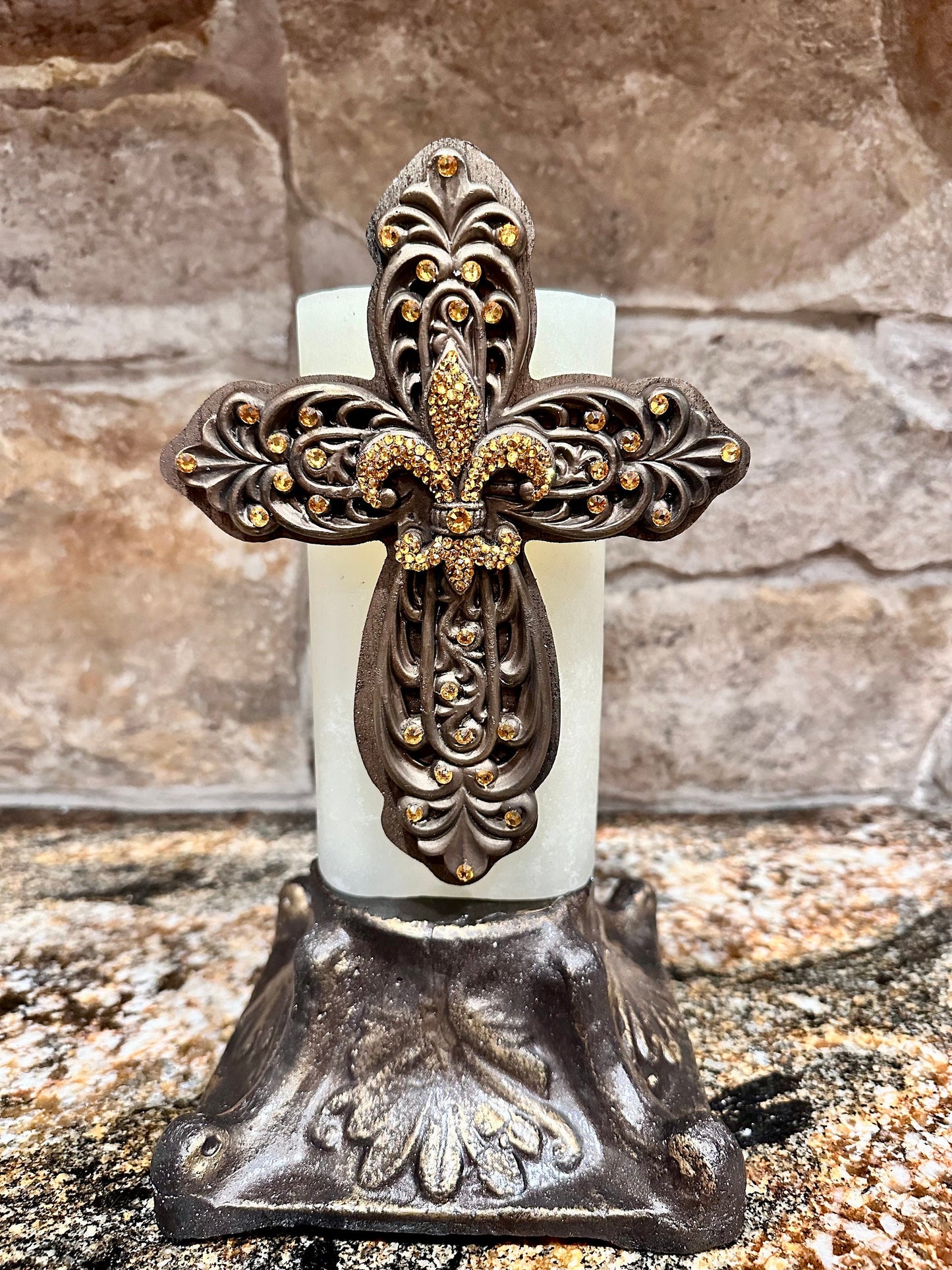 Cross candle pin, reusable, handmade, diy, unique gift, embellished candle accessory, candle pin, home decor,
