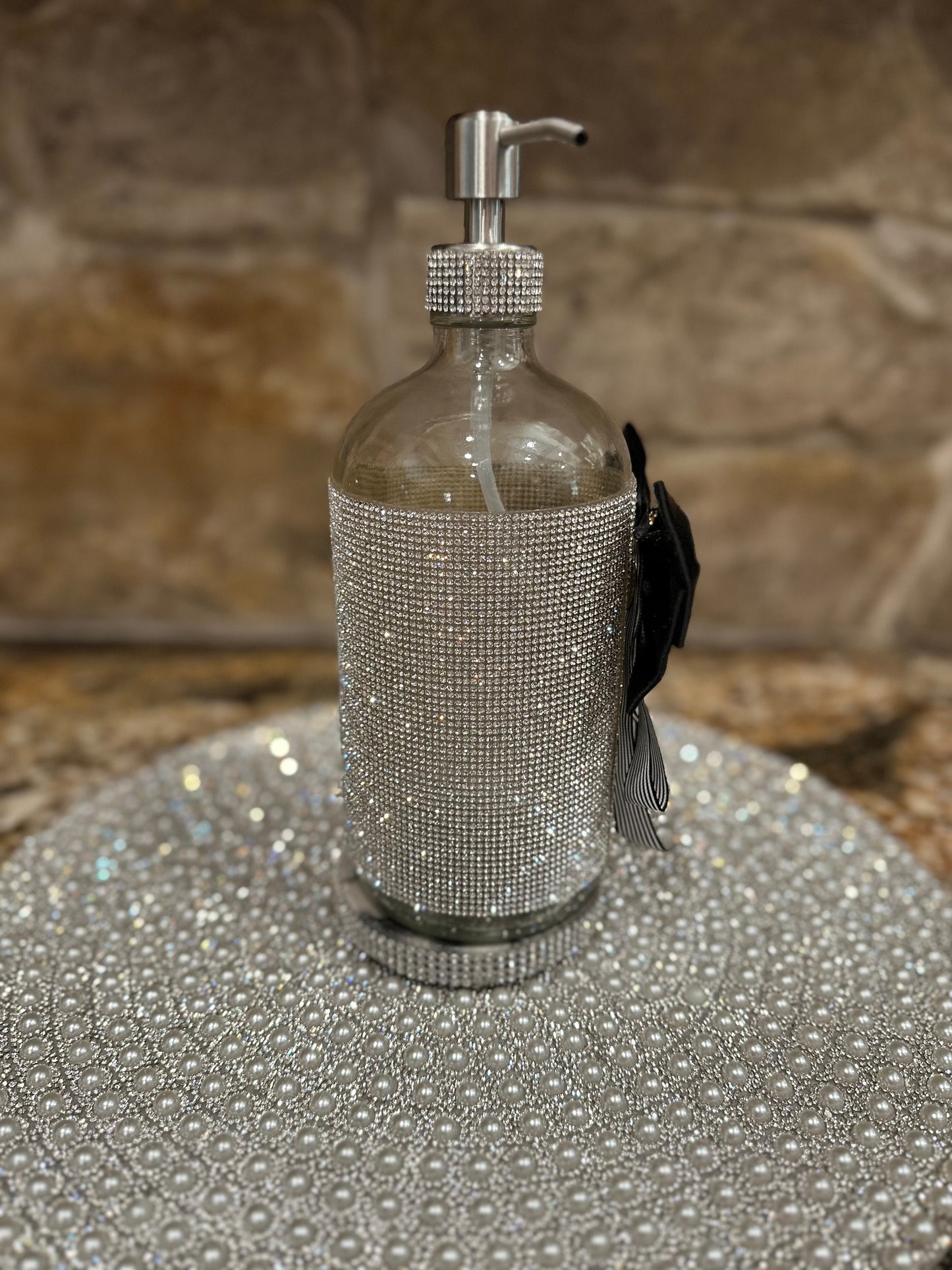 Large 32 oz. Stainless Steel Silver Glass Soap Dispenser