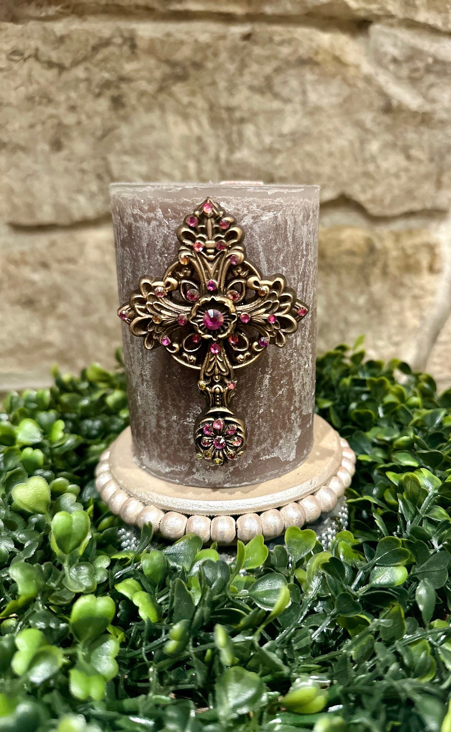 cross candle pin, reusable, handmade, diy, unique gift, embellished, Swarovski crystals, candle accessory, home decor