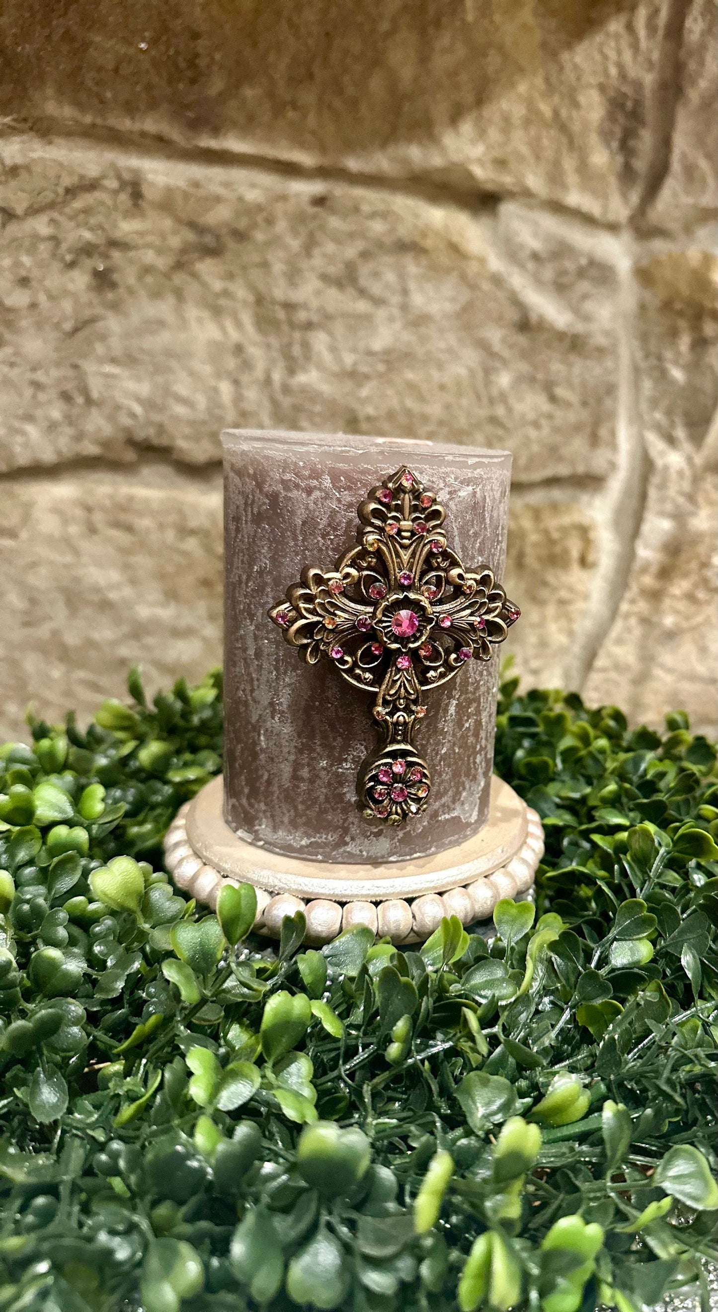 cross candle pin, reusable, handmade, diy, unique gift, embellished, Swarovski crystals, candle accessory, home decor