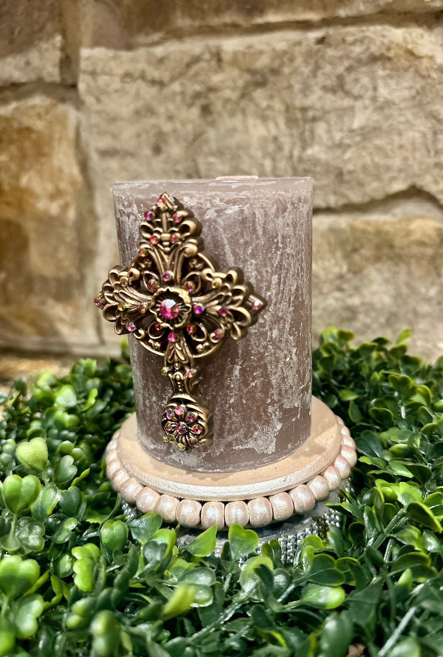 cross candle pin, reusable, handmade, diy, unique gift, embellished, Swarovski crystals, candle accessory, home decor