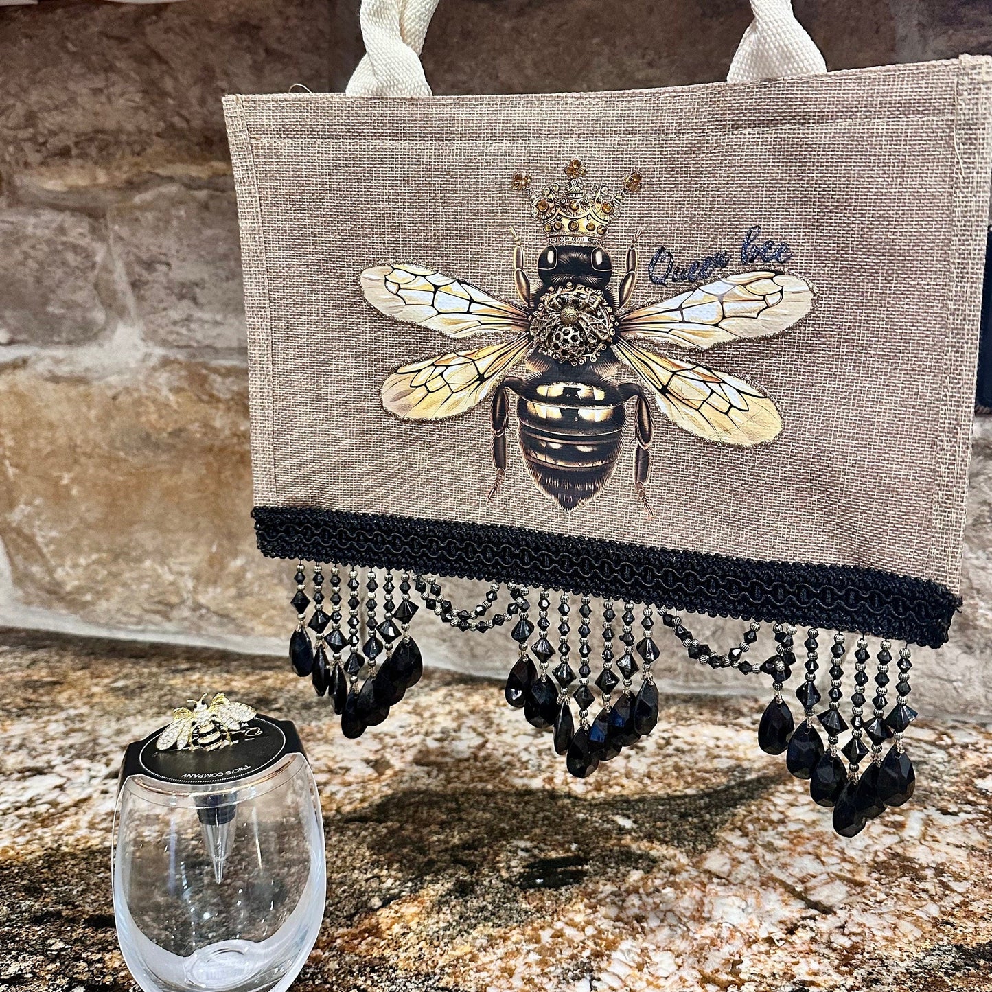 Burlap Queen Bee Tote