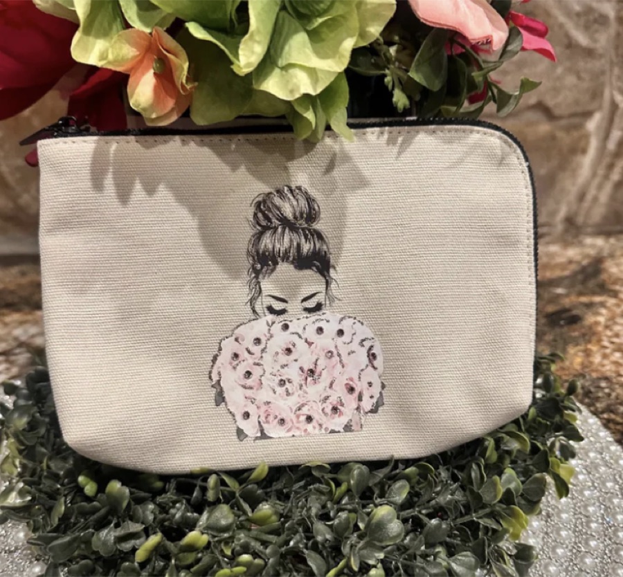 Canvas fabric pouch with a hand-illustrated design