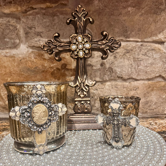 Embellished Cross Candle Holder