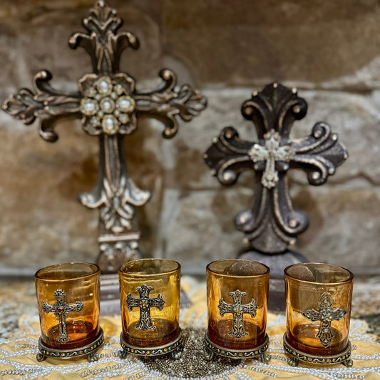Embellished Cross Votive Candle Holders (4)