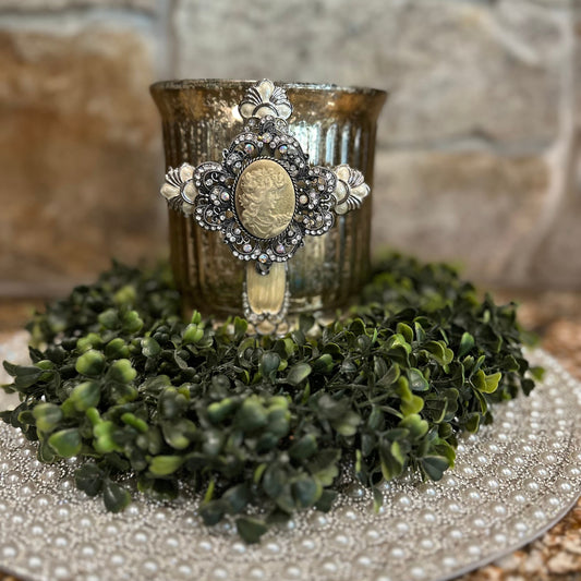 Embellished Cross Mercury Glass Candle Holder