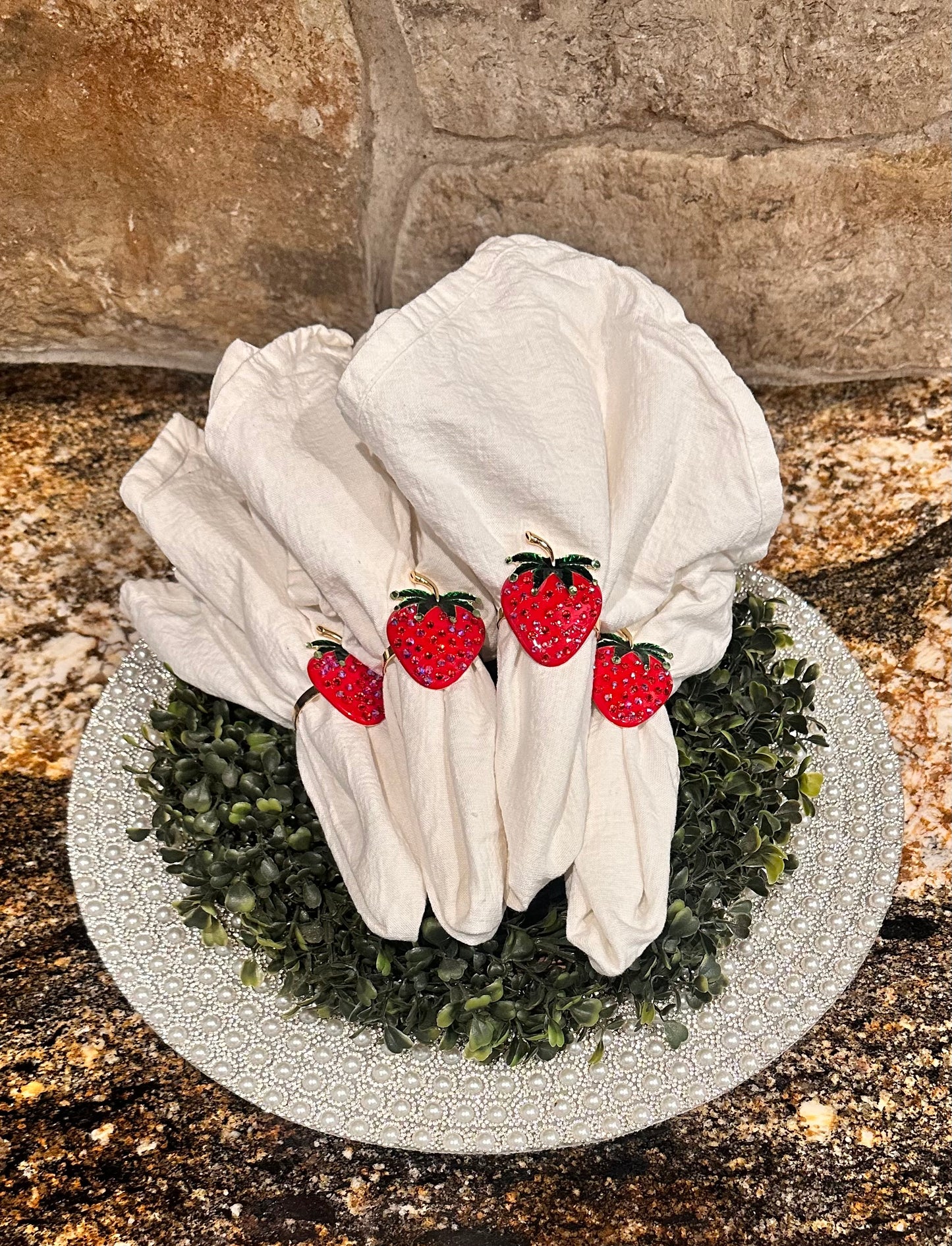 Rhinestone Strawberry Napkin Rings