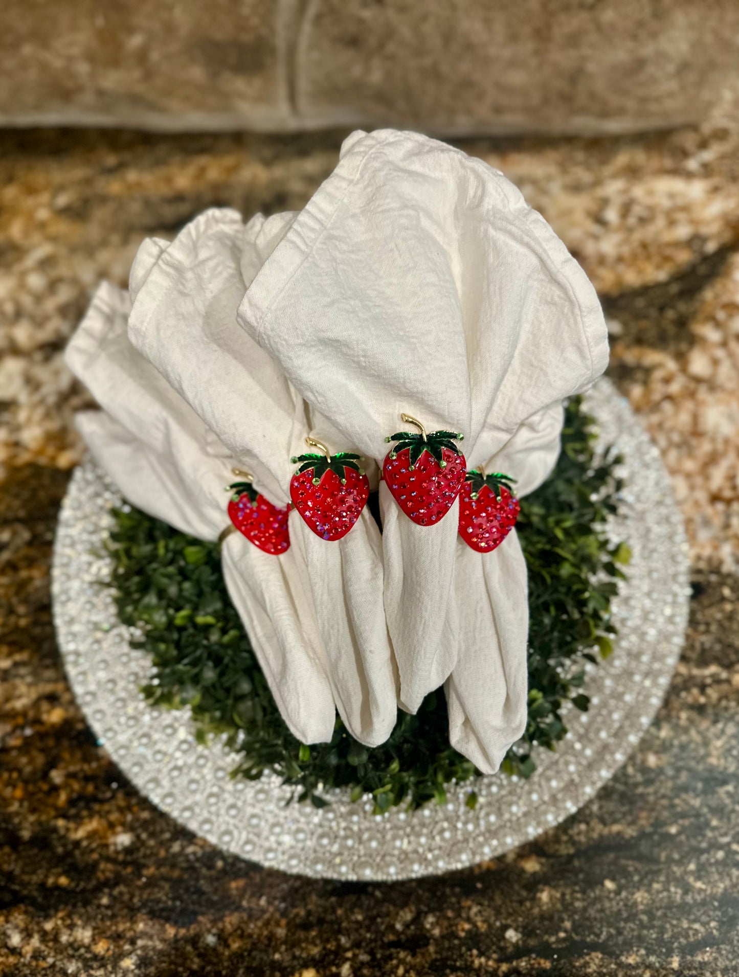 Rhinestone Strawberry Napkin Rings