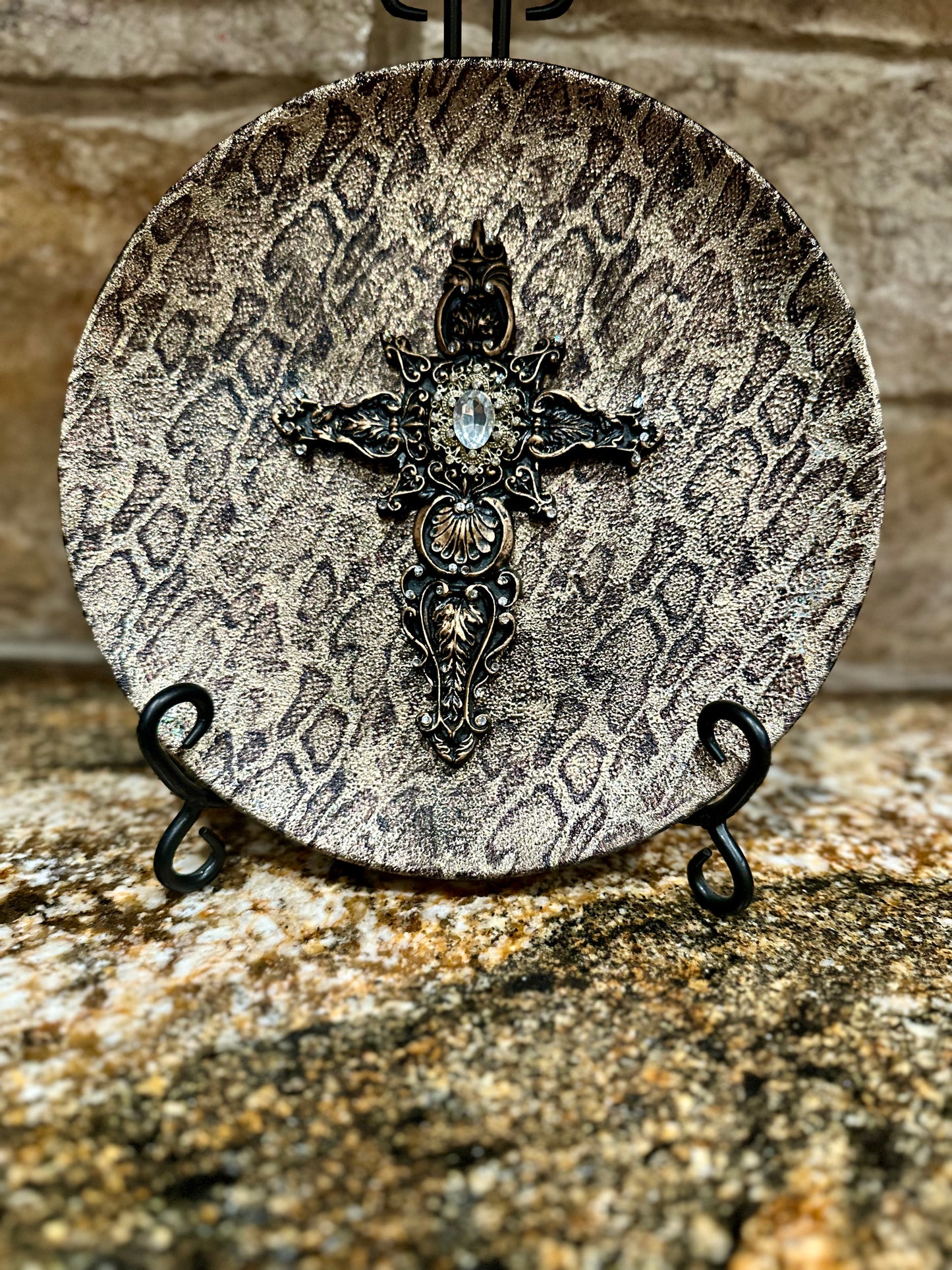 Snakeskin Foil Wrapped Plate with Embellished Cross