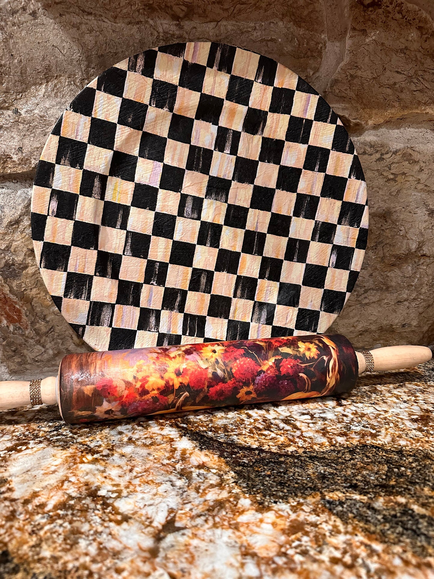 Fall Pumpkin Floral Wooden Rolling Pen