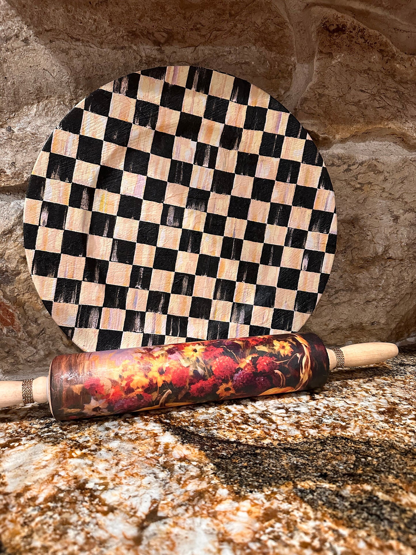Fall Pumpkin Floral Wooden Rolling Pen
