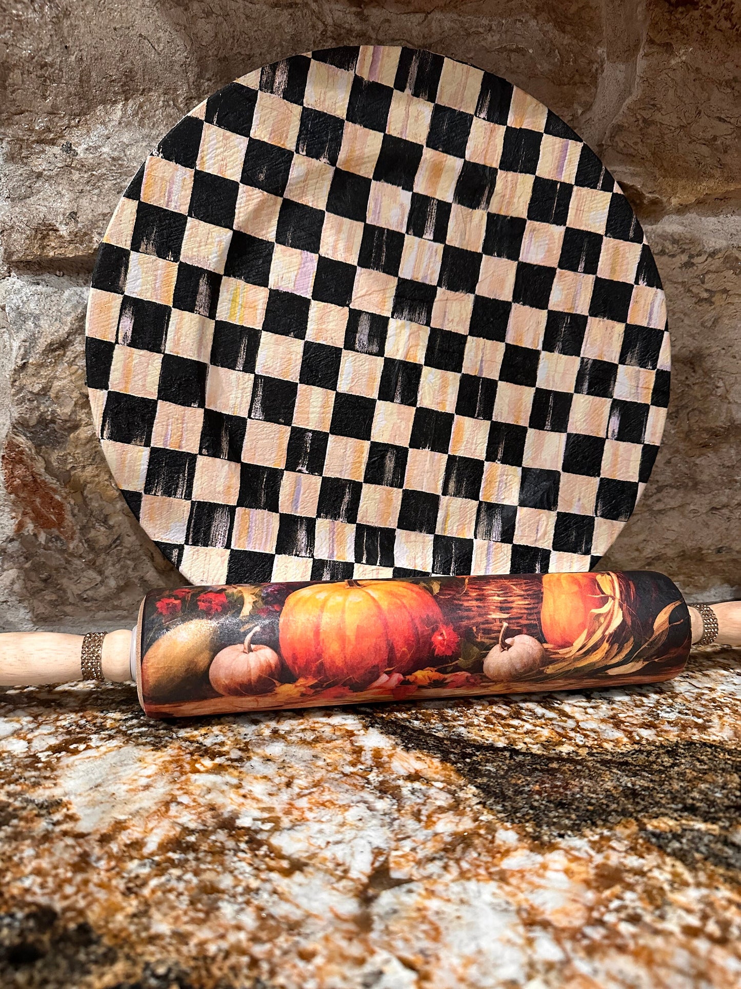 Fall Pumpkin Floral Wooden Rolling Pen