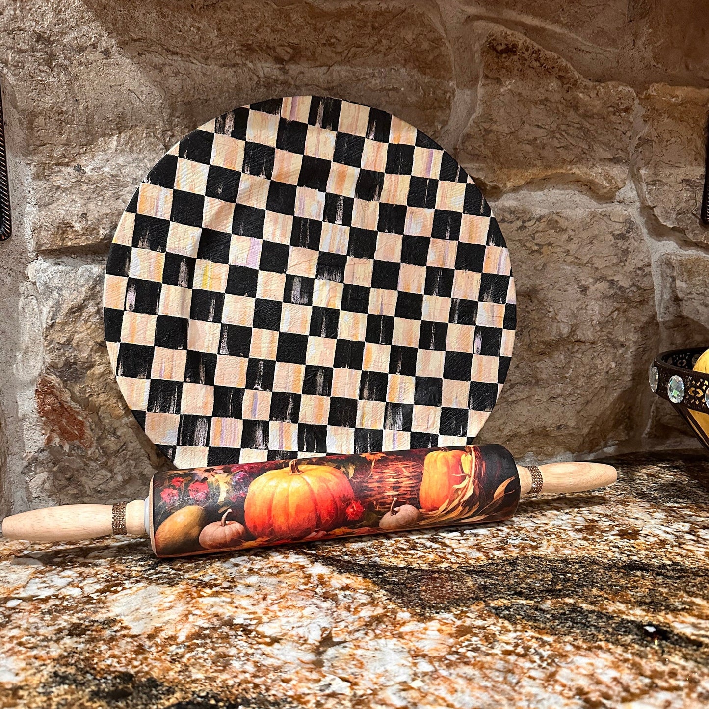 Fall Pumpkin Floral Wooden Rolling Pen