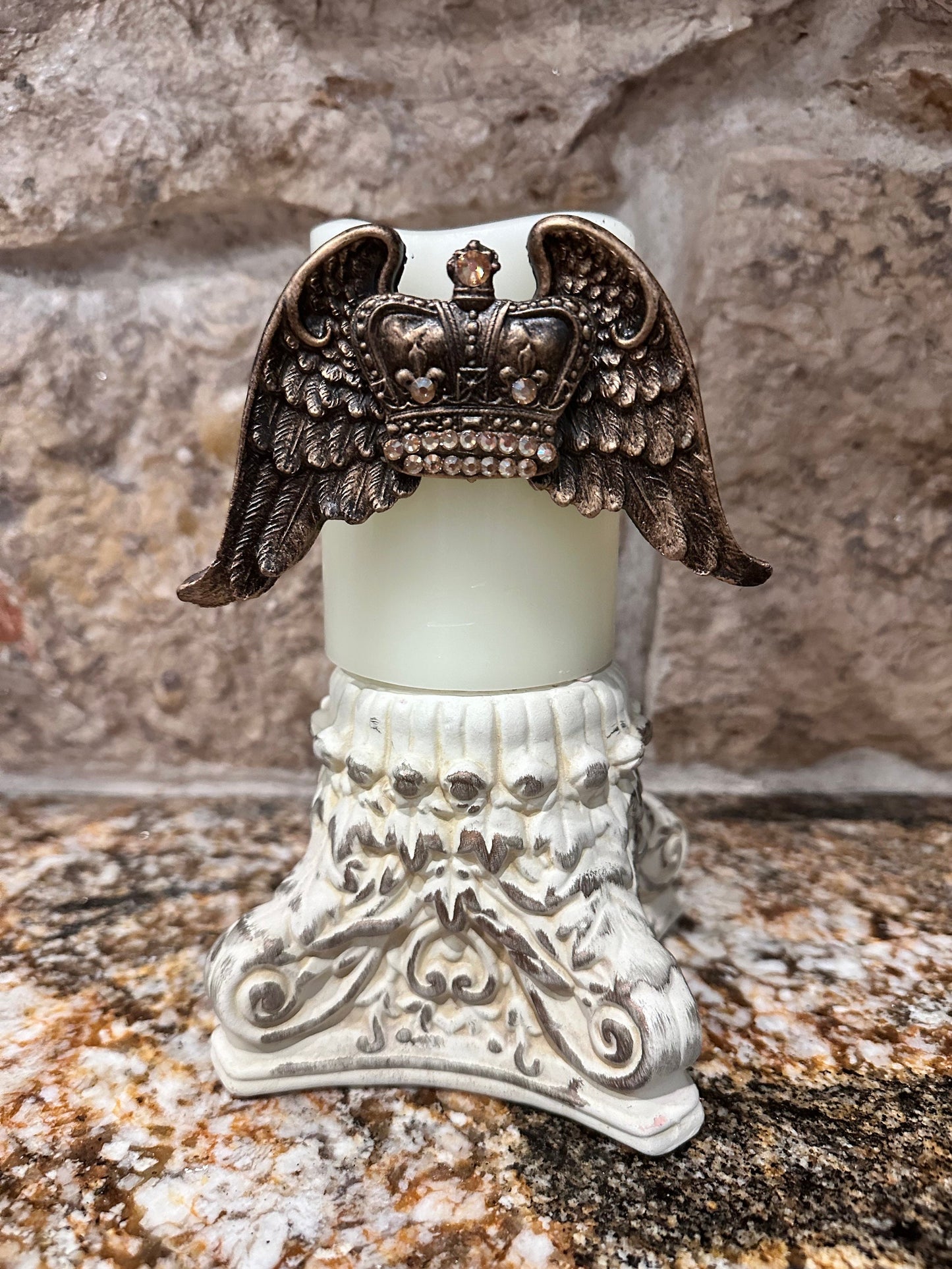 Angel wings candle pin, reusable, handmade, diy, unique gift, embellished Swarovski crystals, gold|silver two tone, unique gift, home decor