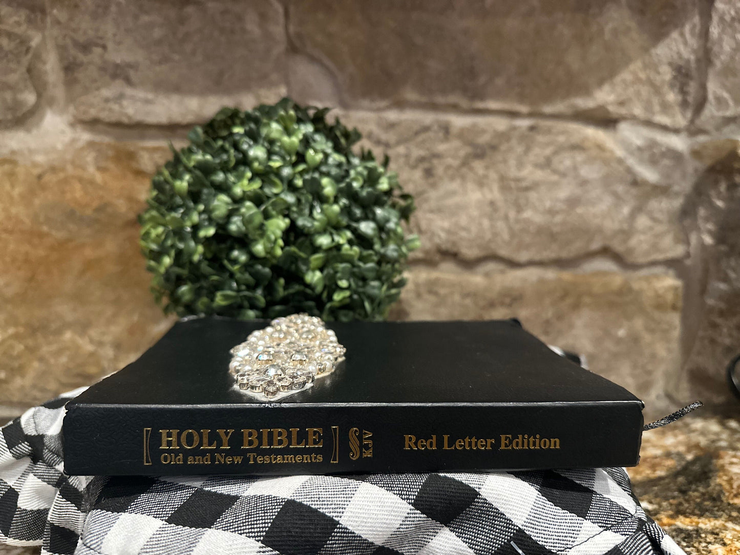 Vintage Embellished Holy Bible Old and New Testament Unique Gift Upcycled Bible Red Letter Edition