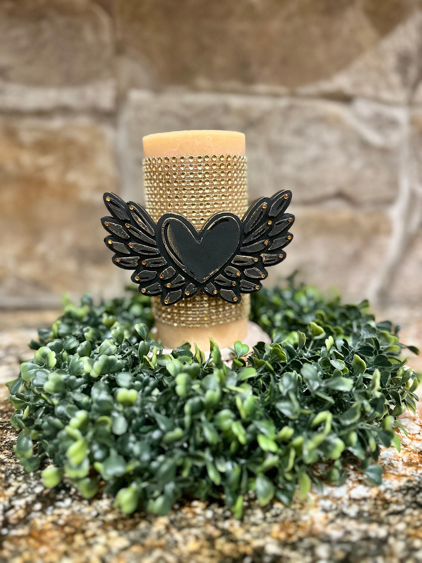 Angel wings, heart candle pin, wings of love, reusable, handmade, diy, unique gift, embellished, home decor, candle pin, candle accessory