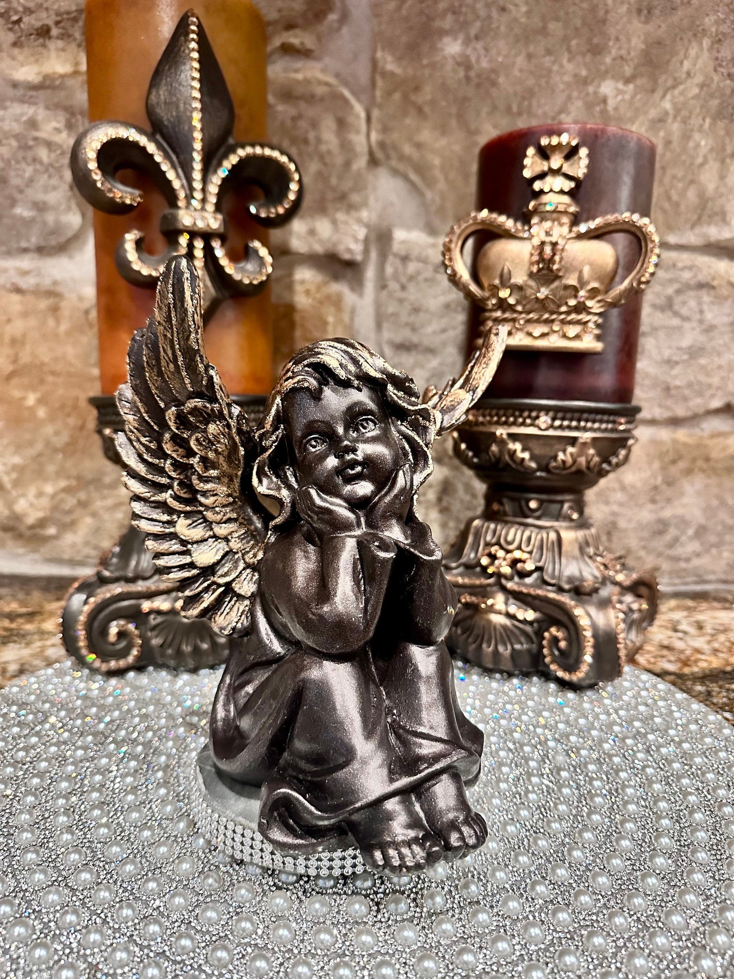 Sitting Angel, sitting Angel with wings, Decorative Angel, tabletop decor, sitting Angel statue