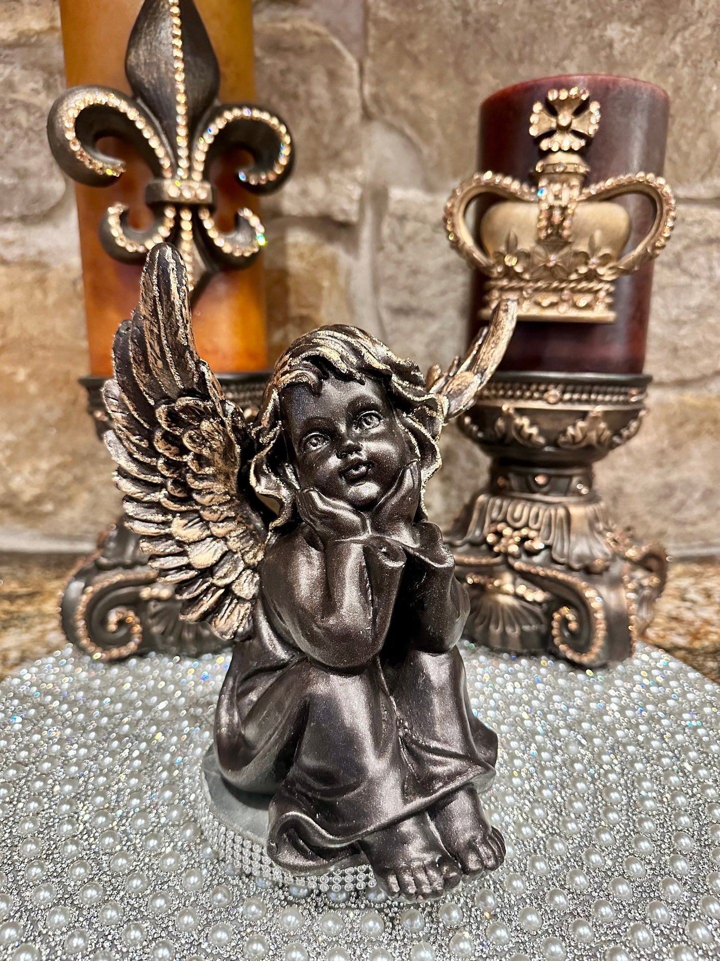 Sitting Angel, sitting Angel with wings, Decorative Angel, tabletop decor, sitting Angel statue