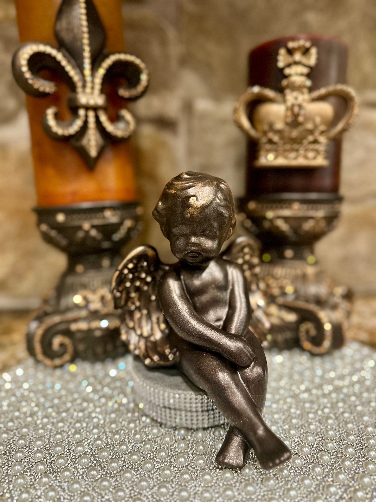 Sitting Angel, sitting Angel with wings, Decorative Angel, tabletop decor, embellished rhinestone wings,