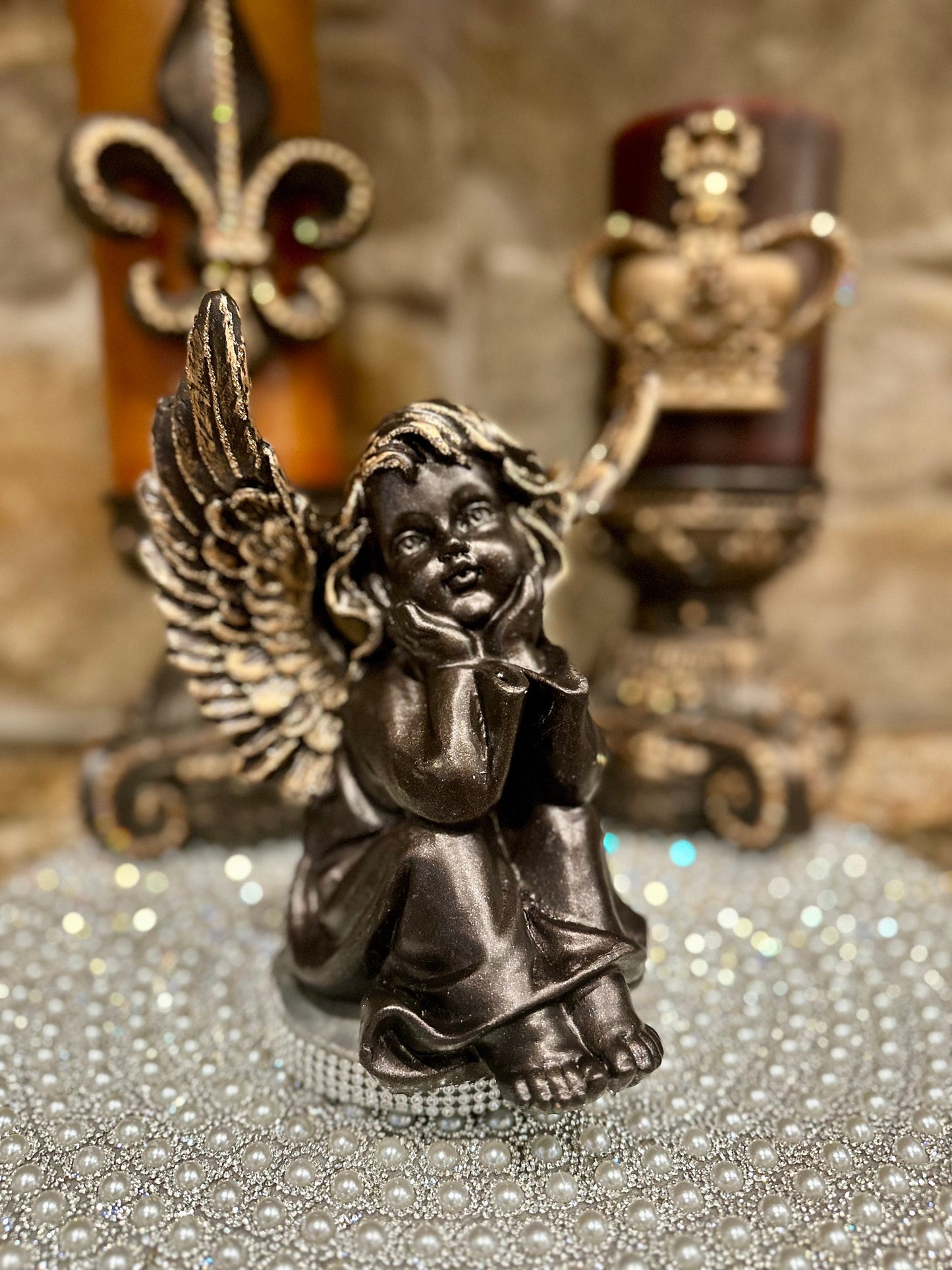 Sitting Angel, sitting Angel with wings, Decorative Angel, tabletop decor, sitting Angel statue