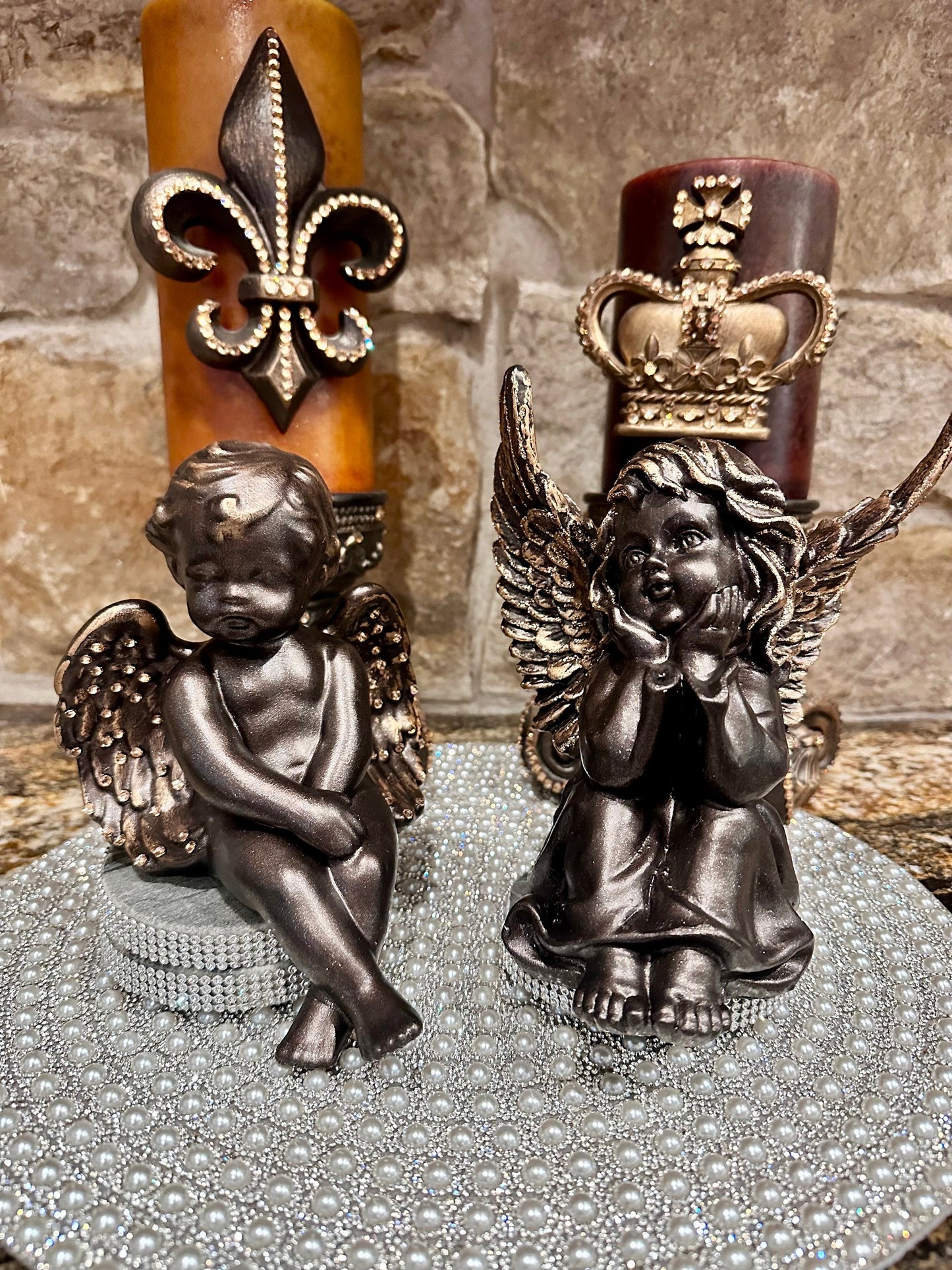 Sitting Angel, sitting Angel with wings, Decorative Angel, tabletop decor, embellished rhinestone wings,