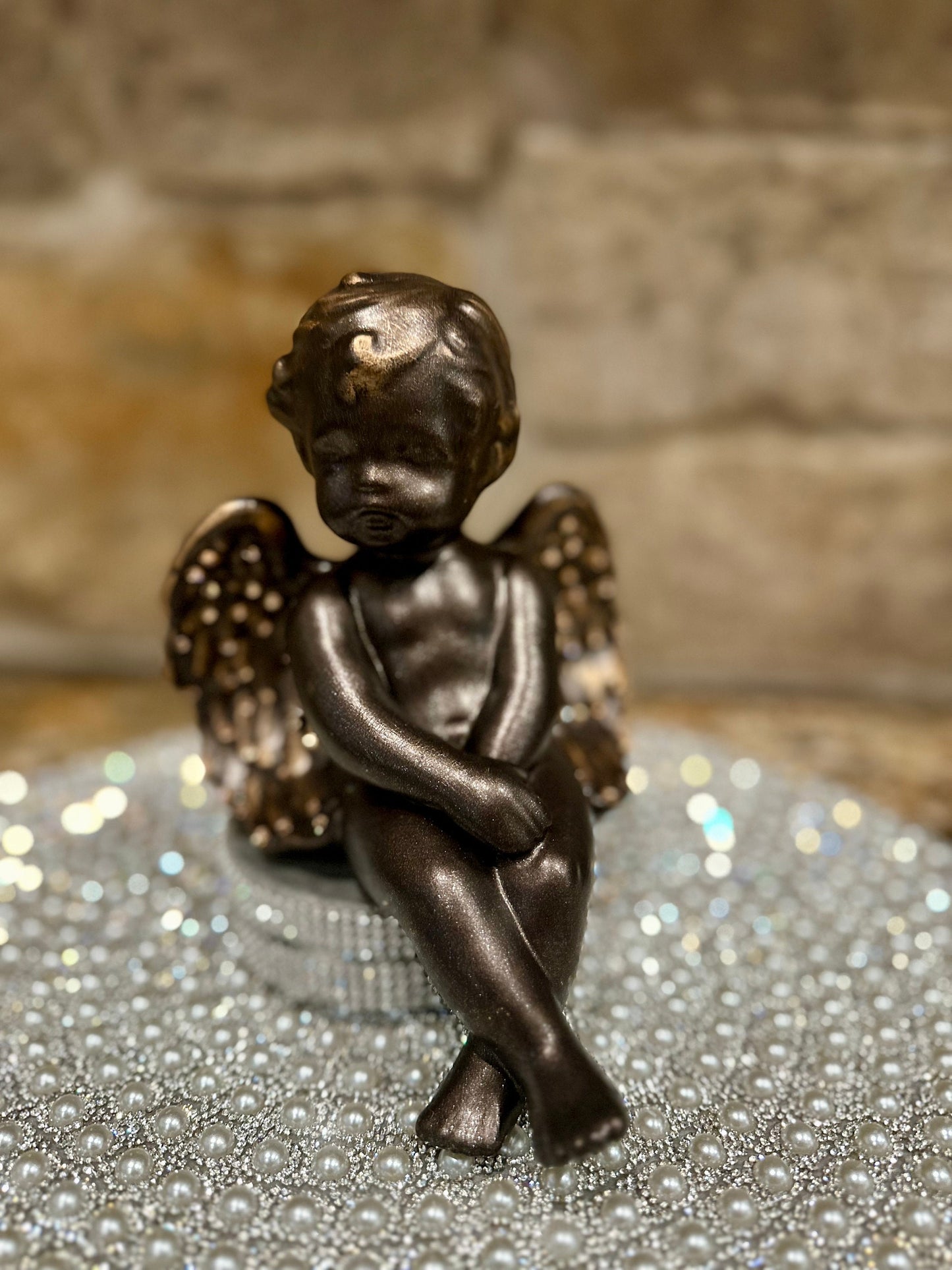 Sitting Angel, sitting Angel with wings, Decorative Angel, tabletop decor, embellished rhinestone wings,