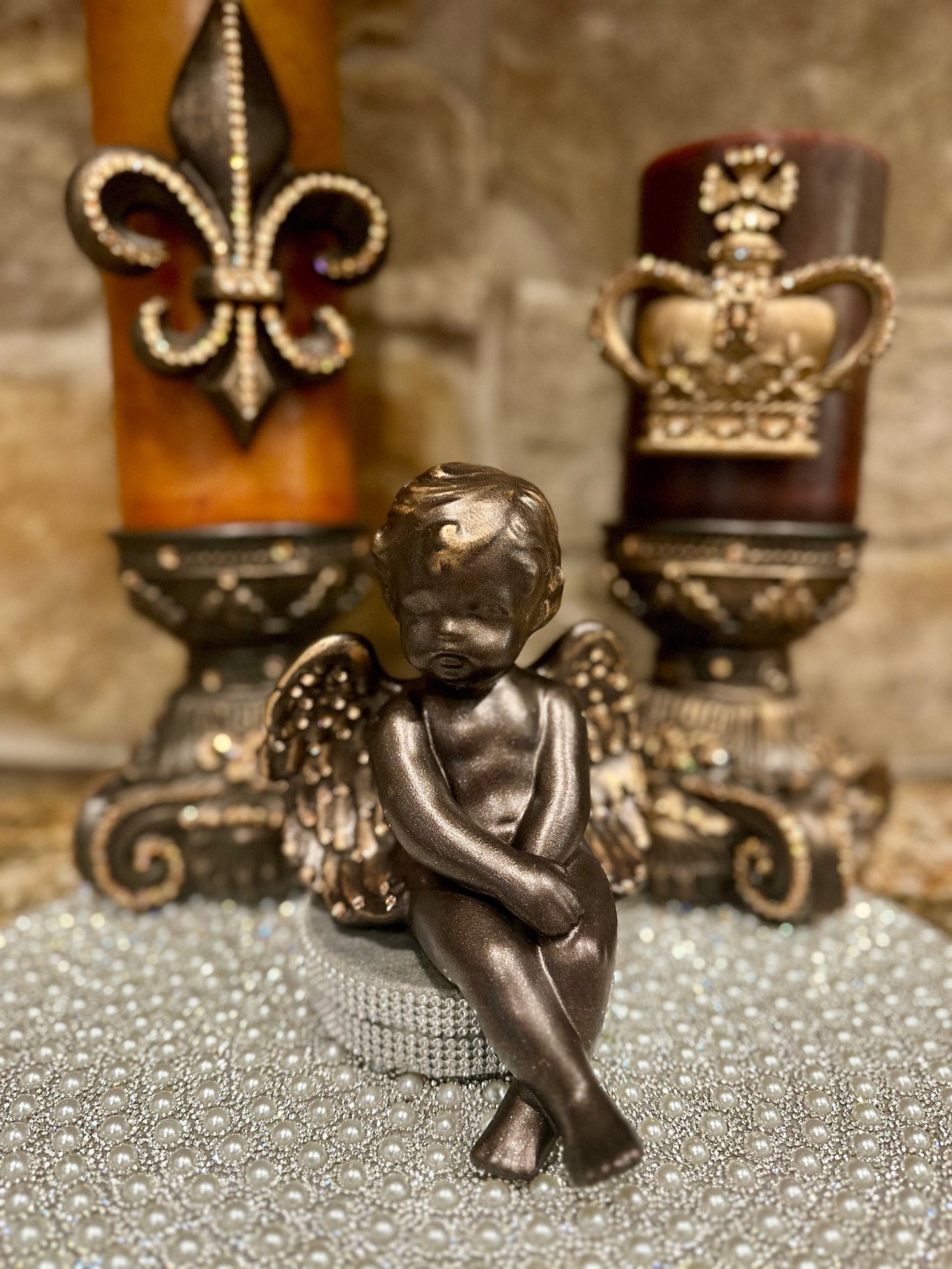 Sitting Angel, sitting Angel with wings, Decorative Angel, tabletop decor, embellished rhinestone wings,