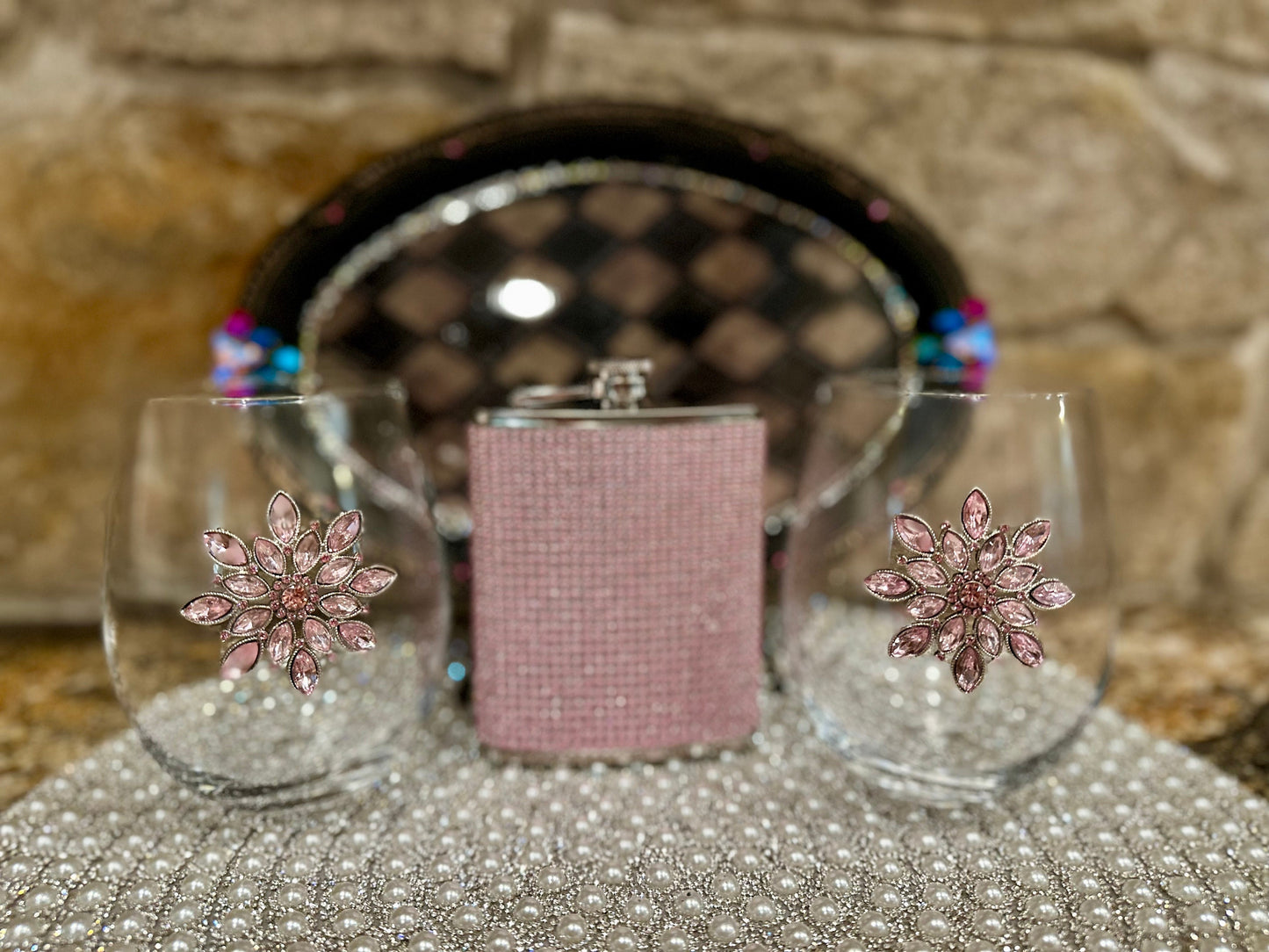 stemless wine glasses, stainless steel hip flask, bachelorette gift, bachelorette party, unique gift, handmade, wine glasses, flask, party