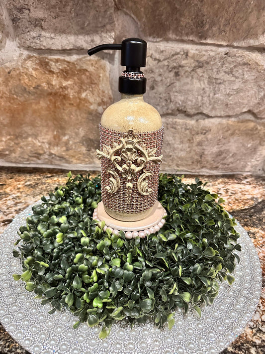 Baroque scroll soap dispenser, bathroom decor,  bday gift, hostess gift, old world decor, embellished  bottle decor, glass dispenser