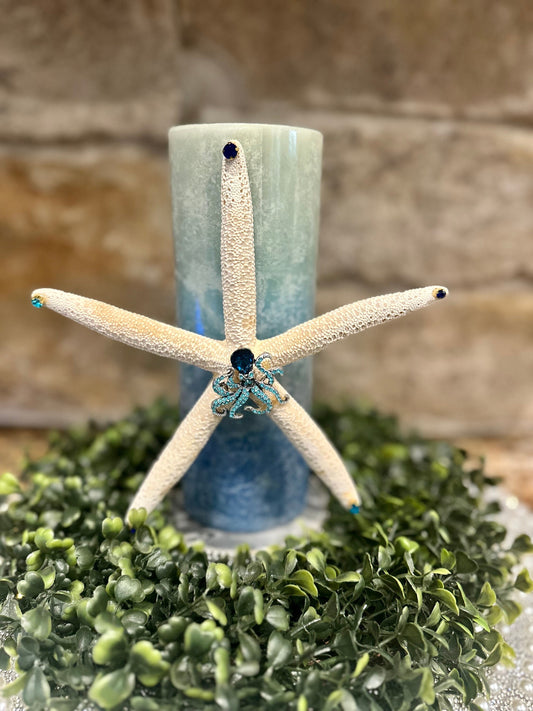 Starfish candle pin, ocean candle pin, reusable, handmade, diy, unique gift, embellished home decor, nautical decor, star fish, sea creature