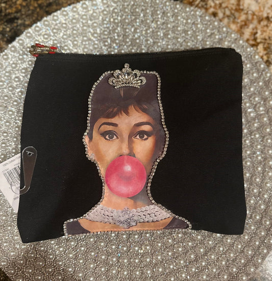 Audrey Hepburn, pencil pouch, handmade, cotton canvas pouch, clutch, custom orders available, unique gift, makeup bag, cosmetic bag