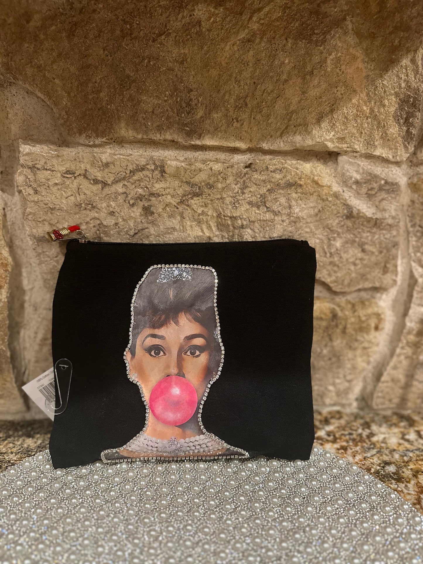 Audrey Hepburn, pencil pouch, handmade, cotton canvas pouch, clutch, custom orders available, unique gift, makeup bag, cosmetic bag