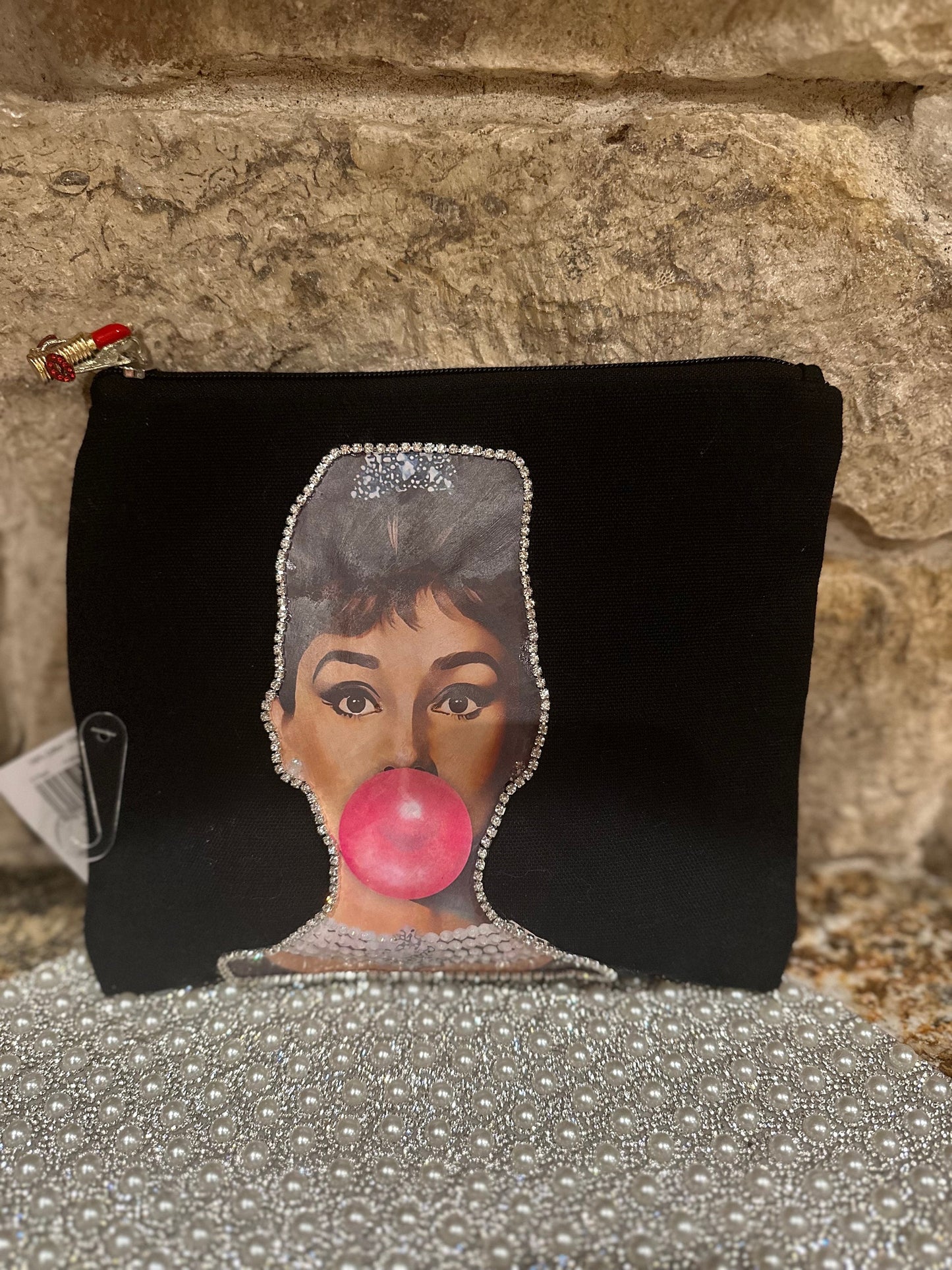 Audrey Hepburn, pencil pouch, handmade, cotton canvas pouch, clutch, custom orders available, unique gift, makeup bag, cosmetic bag